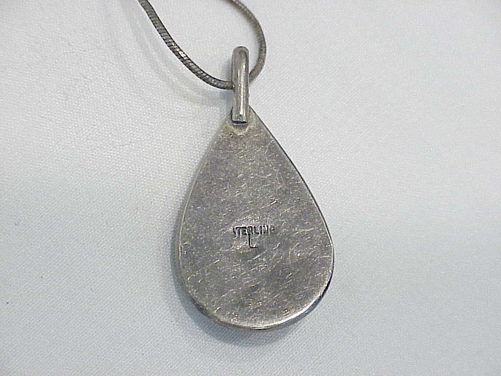 Native American Sterling Silver Turquoise Coral Pendant Necklace