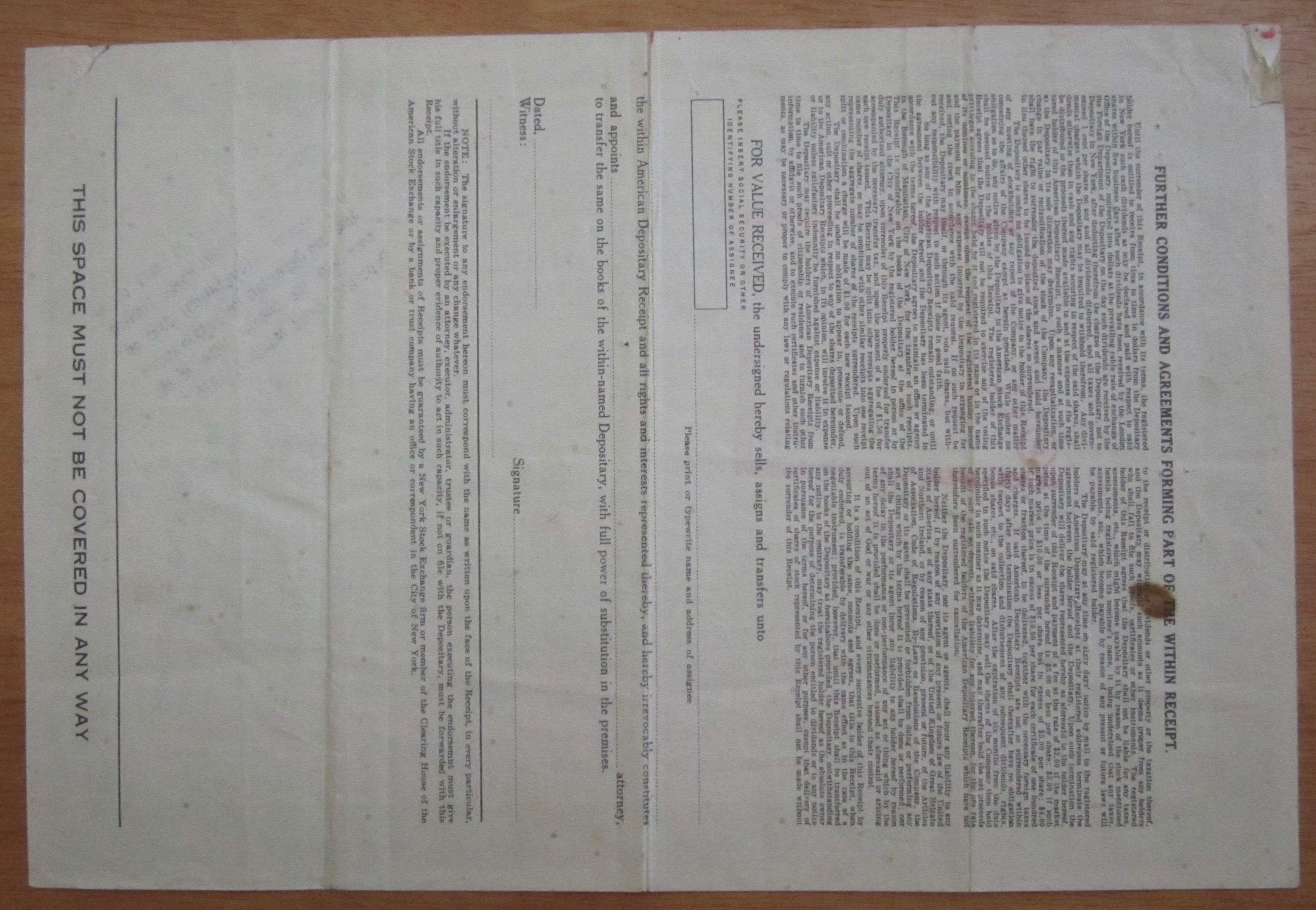 1974 Rolls Royce Limited Stock Certificate