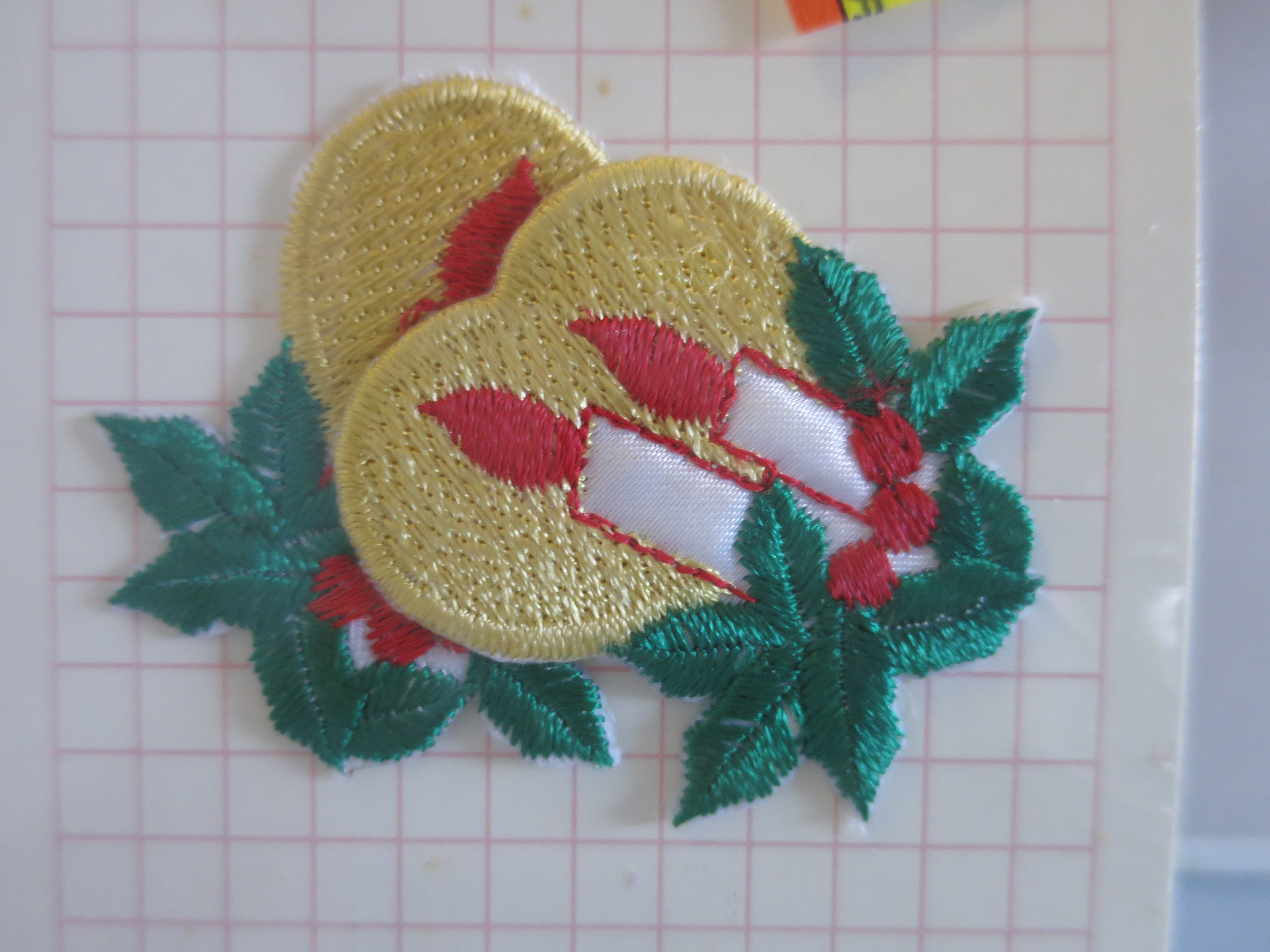 Vintage Wrights Christmas Stick & Sew On Applique Holly Candle