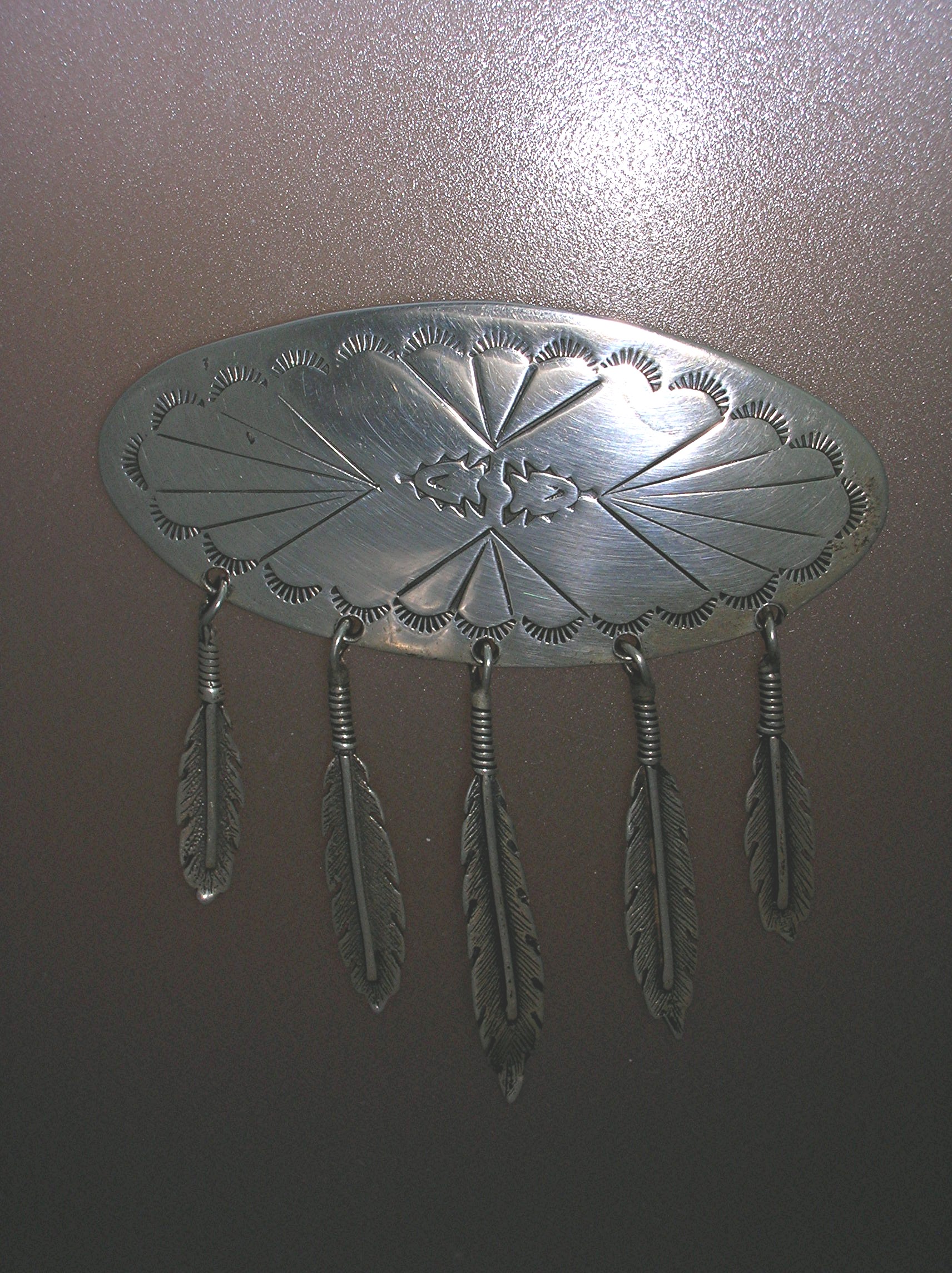 Navajo Sterling Silver Tassel Feathers Brooch Signed