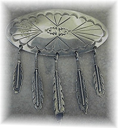 Navajo Sterling Silver Tassel Feathers Brooch Signed