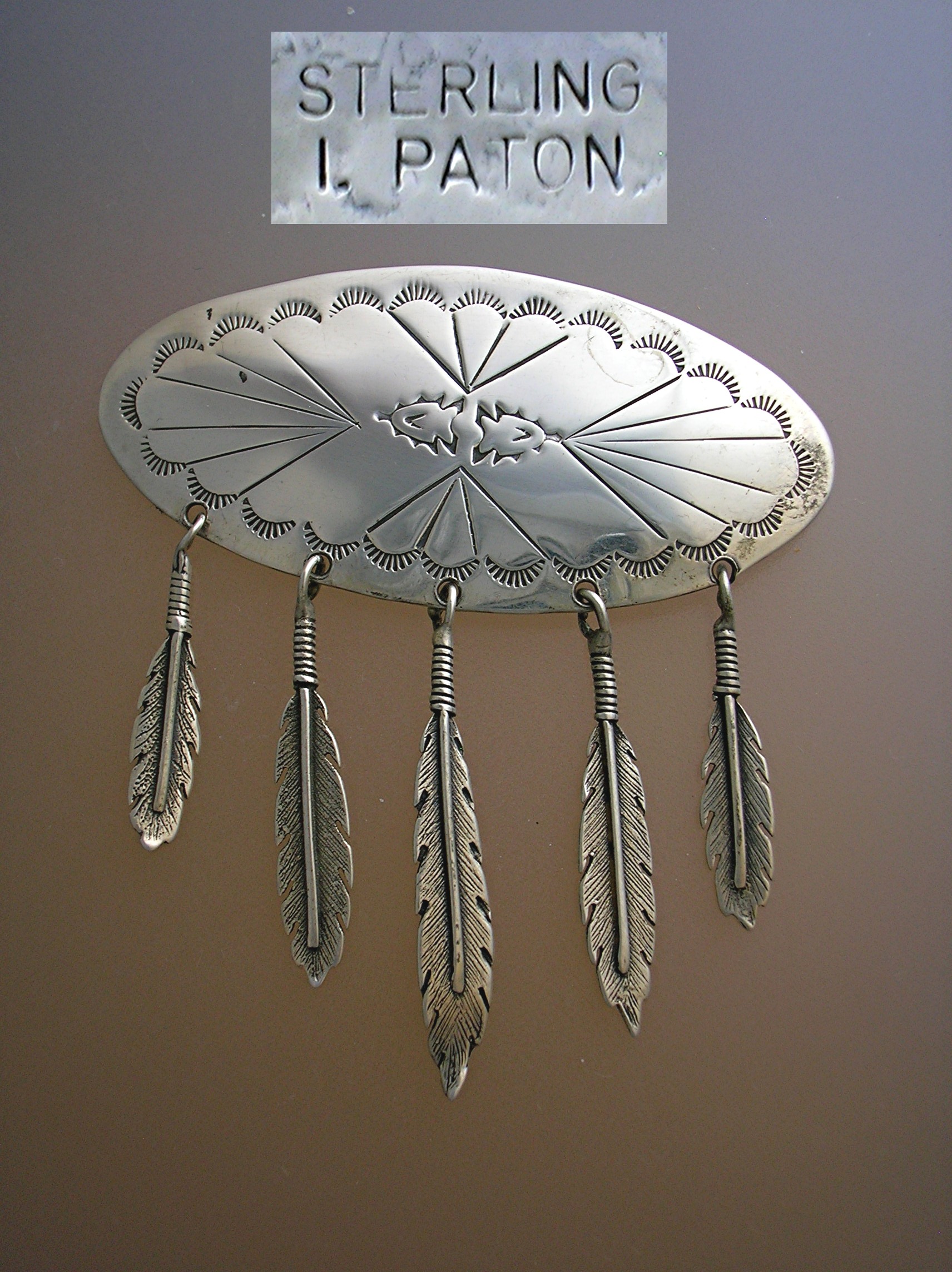 Navajo Sterling Silver Tassel Feathers Brooch Signed