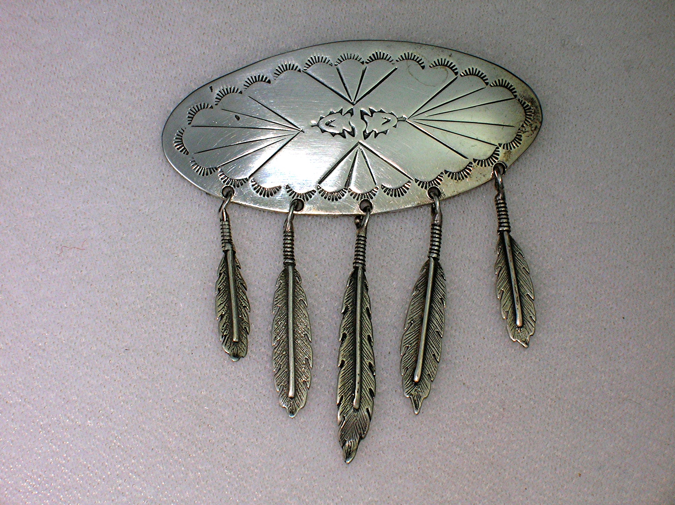 Navajo Sterling Silver Tassel Feathers Brooch Signed