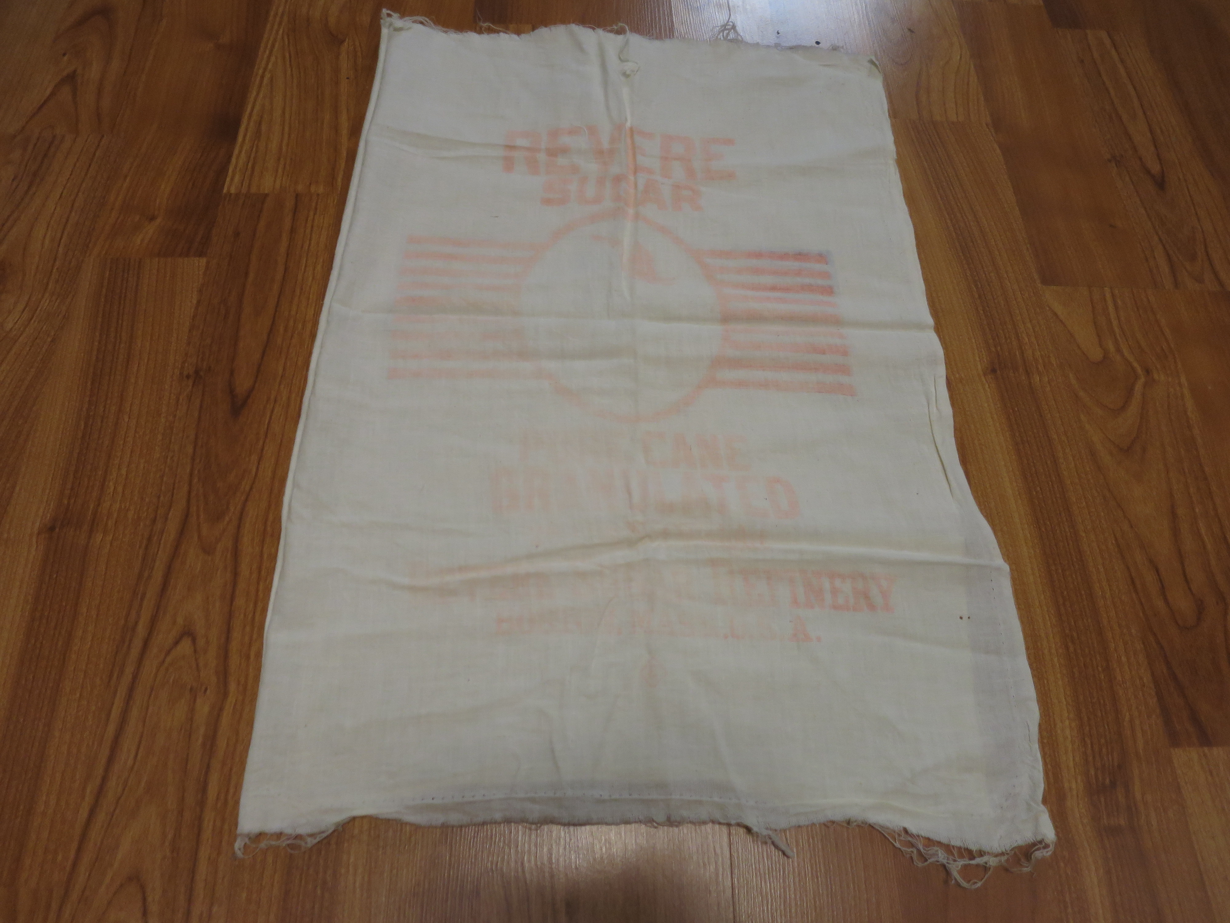 Revere Sugar Sack bag in red writing rare find in red faded