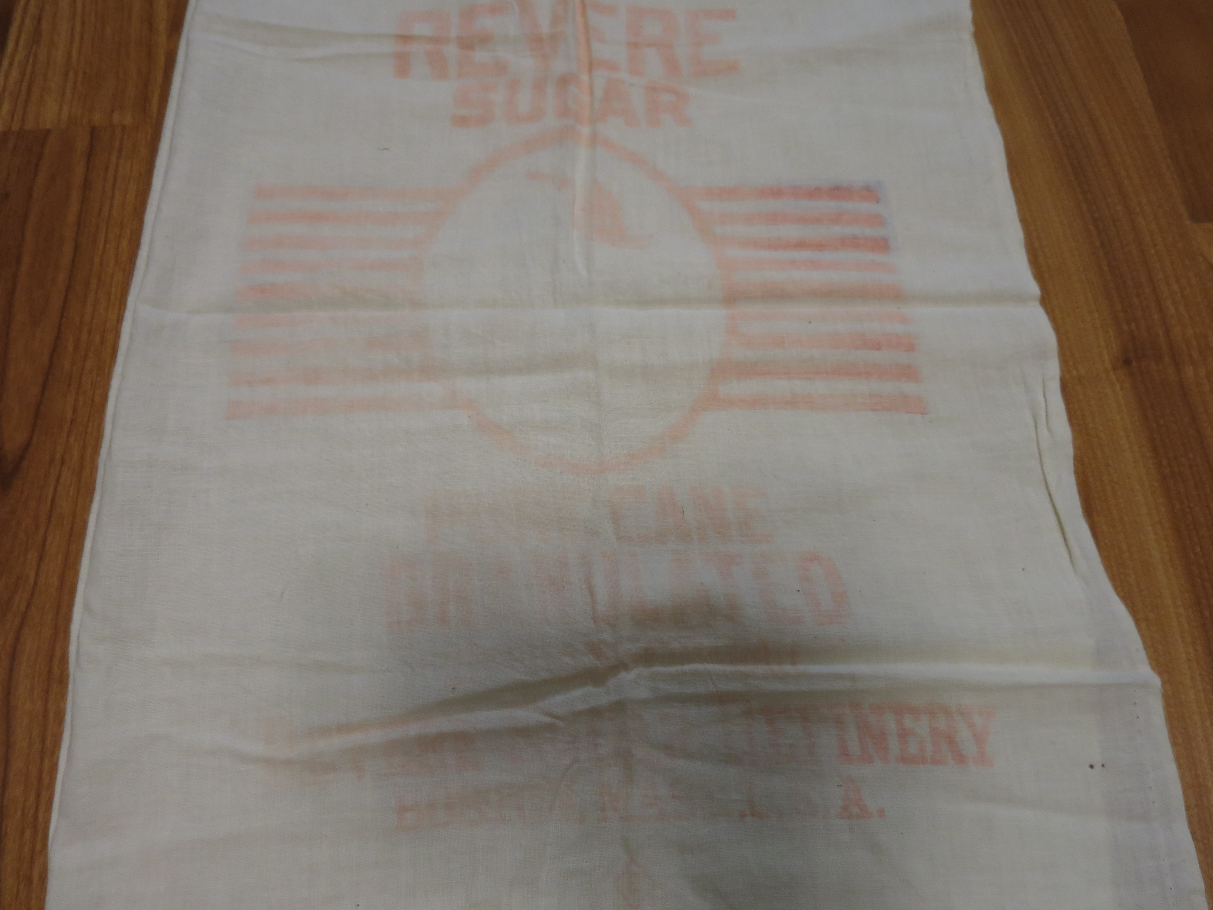Revere Sugar Sack bag in red writing rare find in red faded