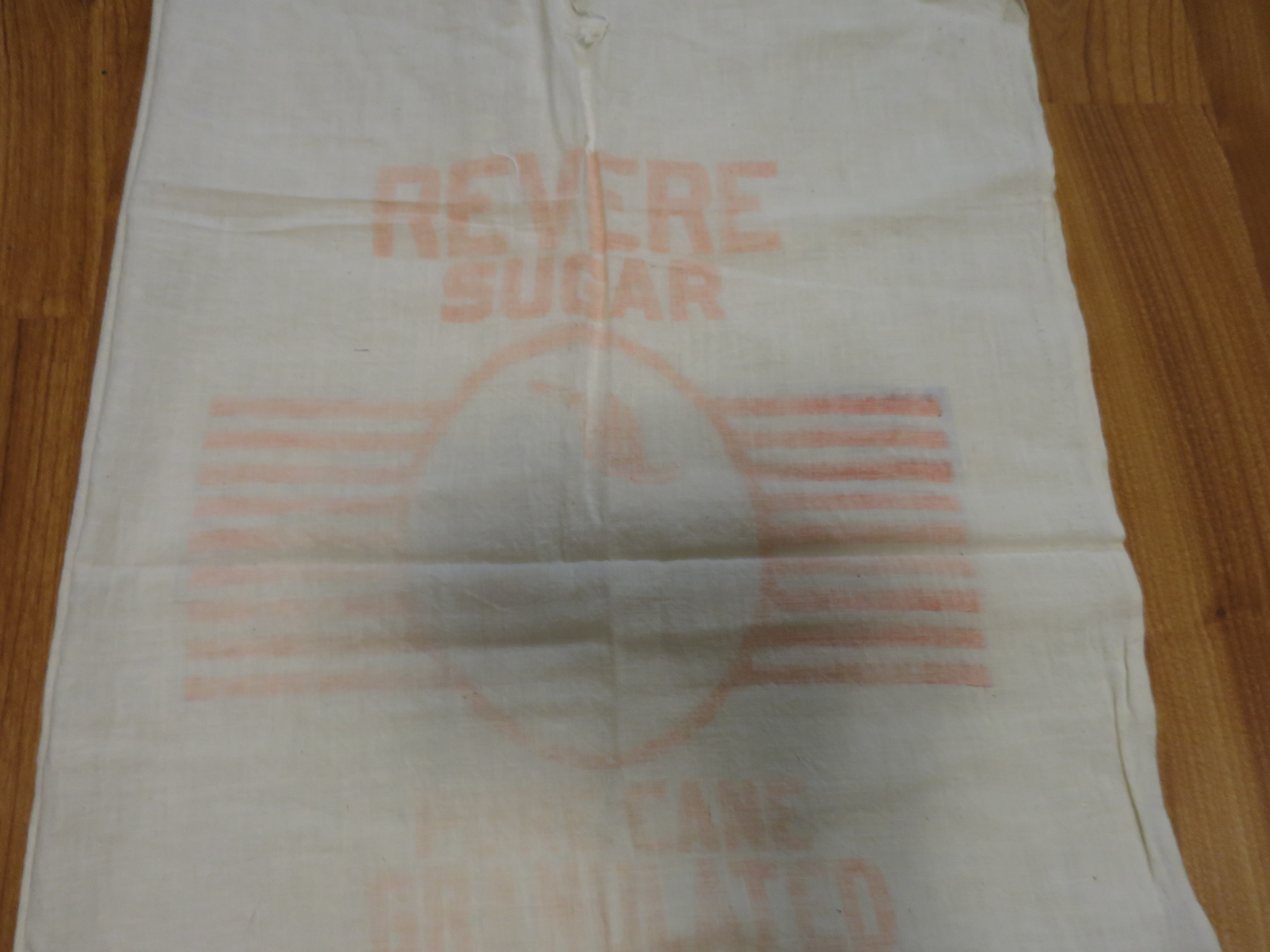 Revere Sugar Sack bag in red writing rare find in red faded