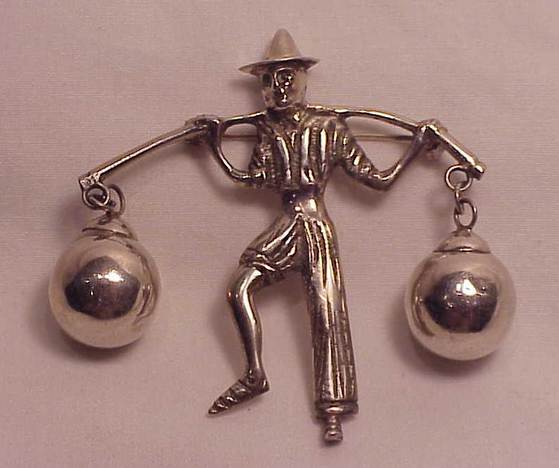 Possible Fred Davis Mexican Sterling Silver Peasant Man Brooch