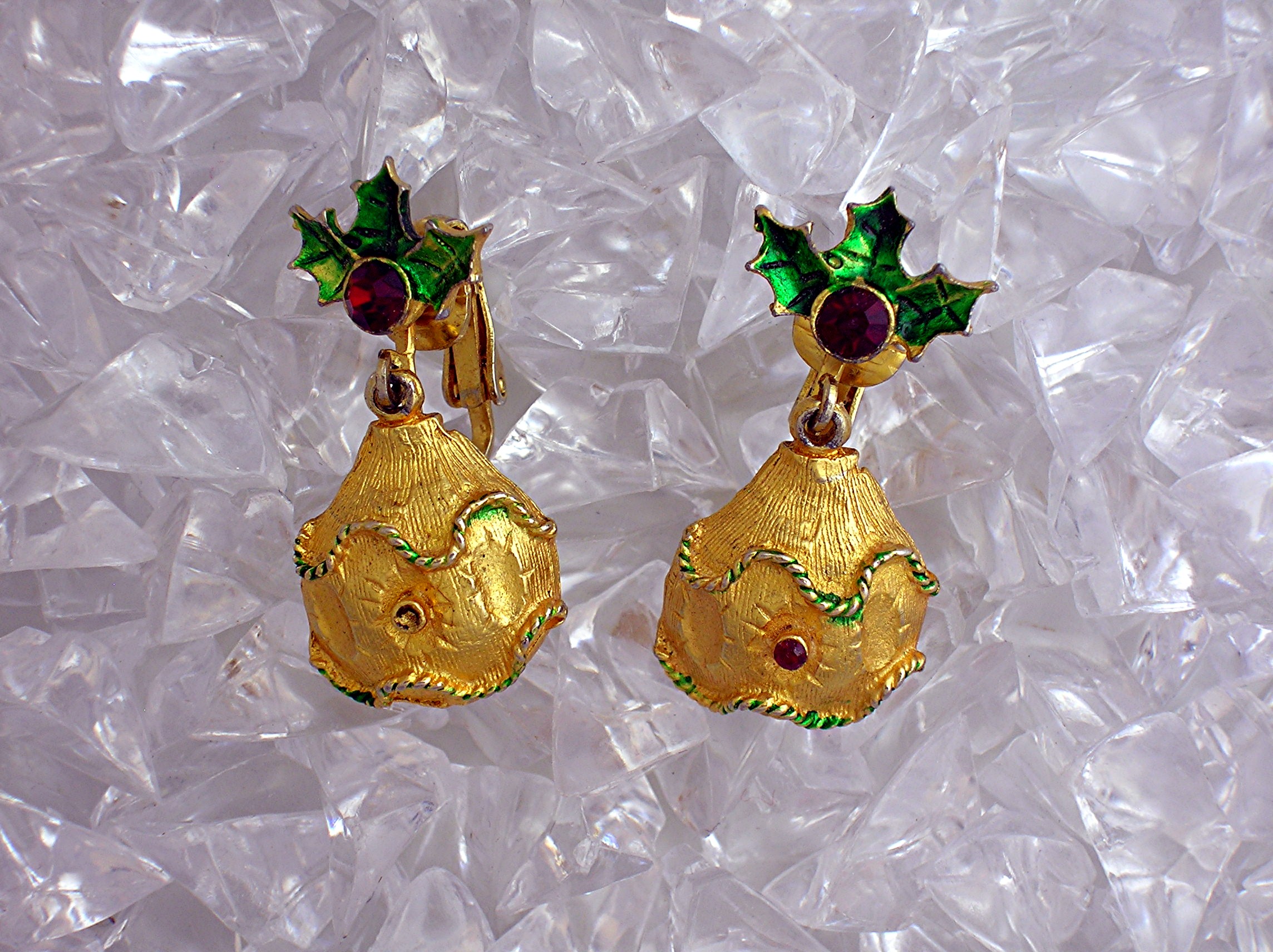 Christmas Baubles & Holly Clip Earrings