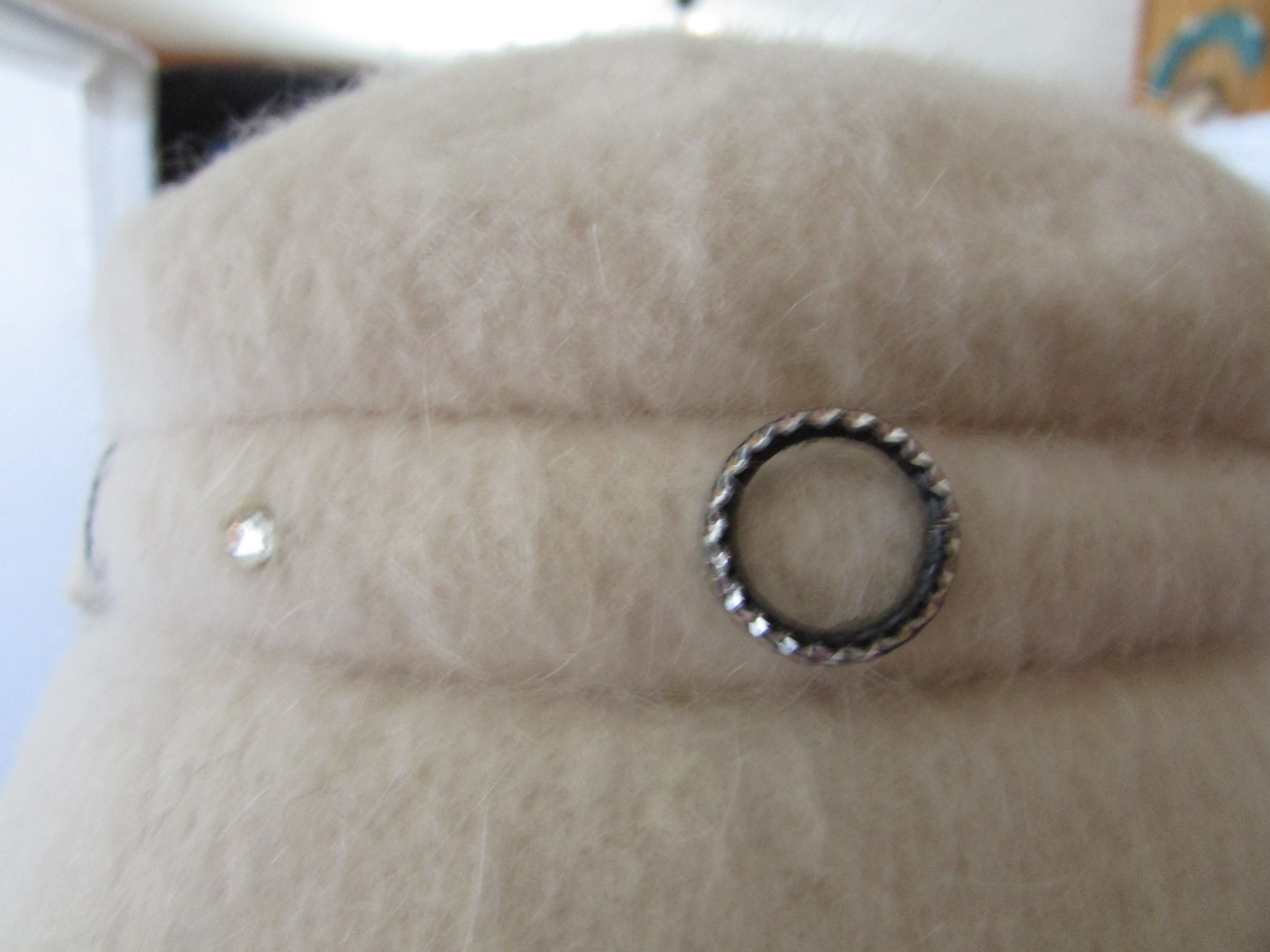 Cream Wool Hat with Rhinestone Circle Decorations