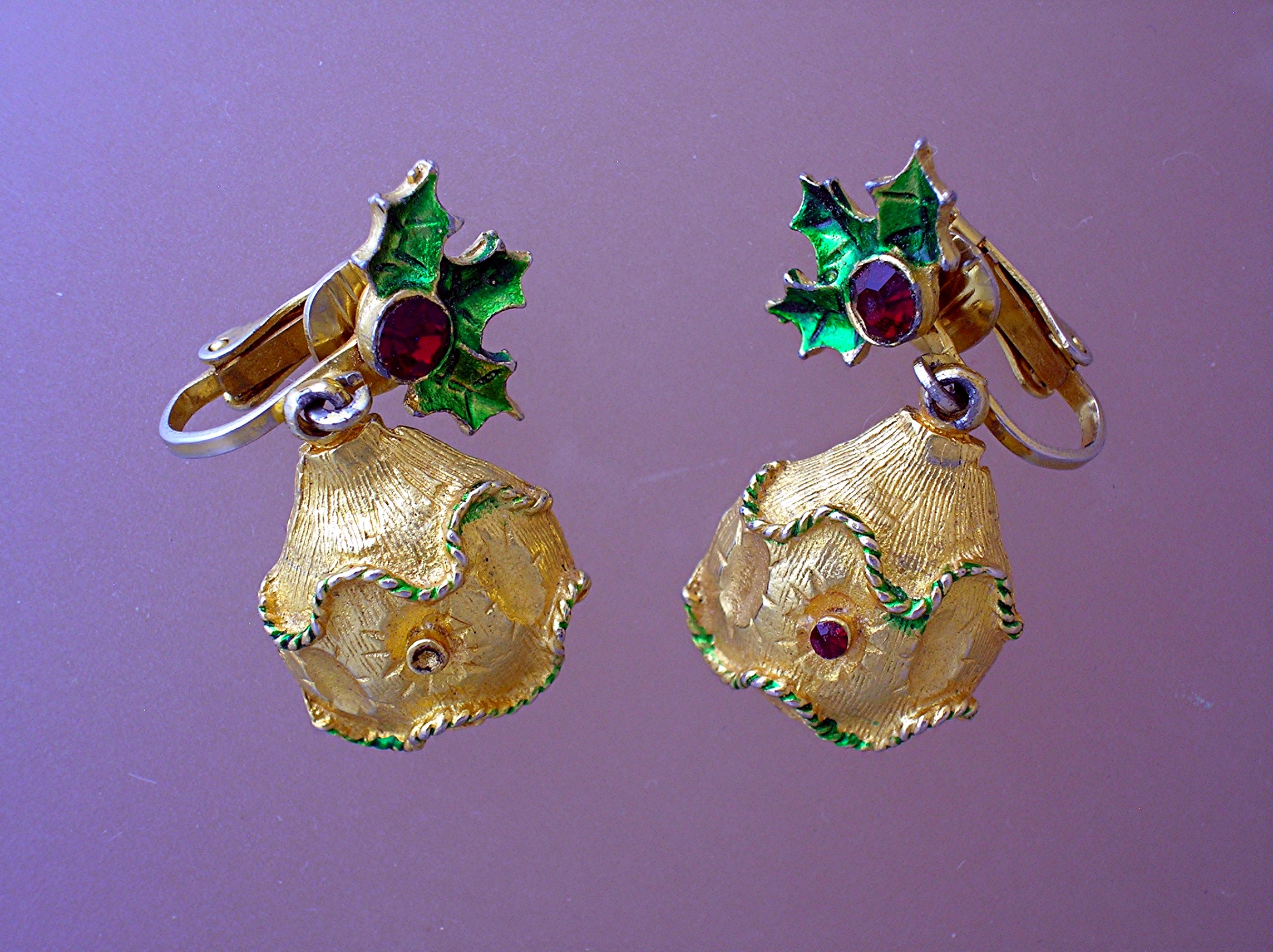 Christmas Baubles & Holly Clip Earrings