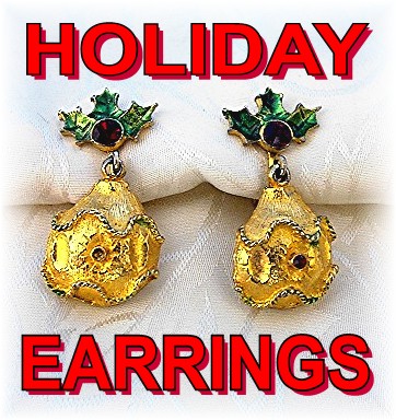 Christmas Baubles & Holly Clip Earrings