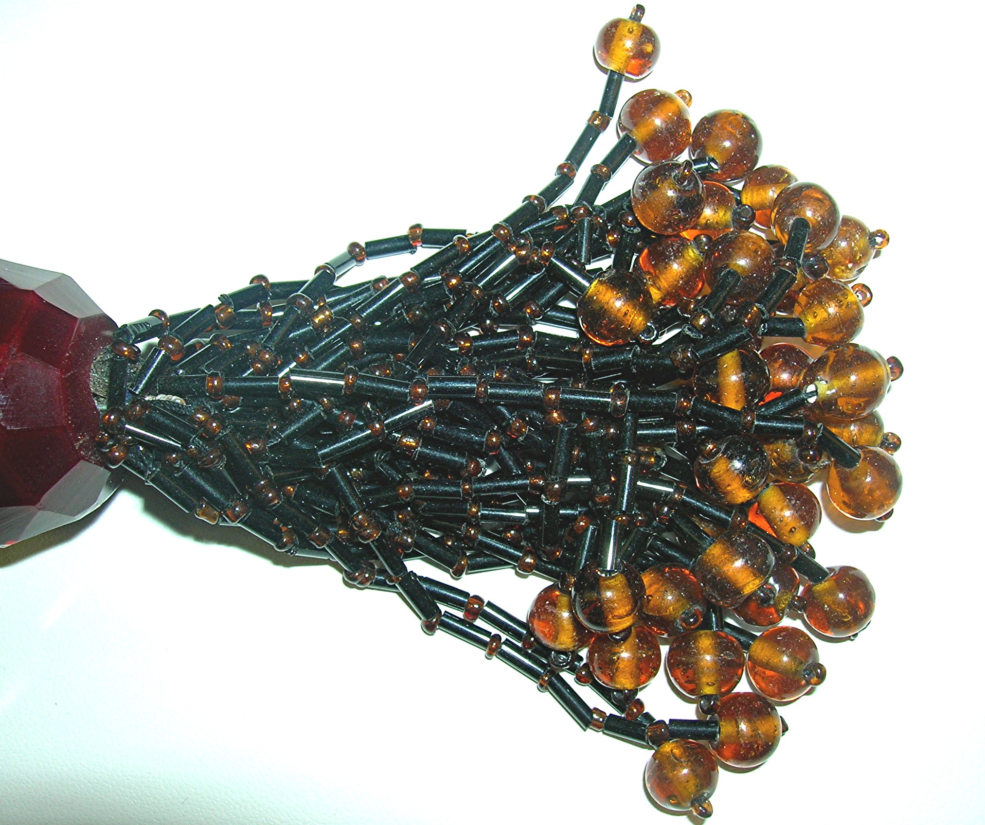 Pair Of Glass Black & Amber Bead Tassles