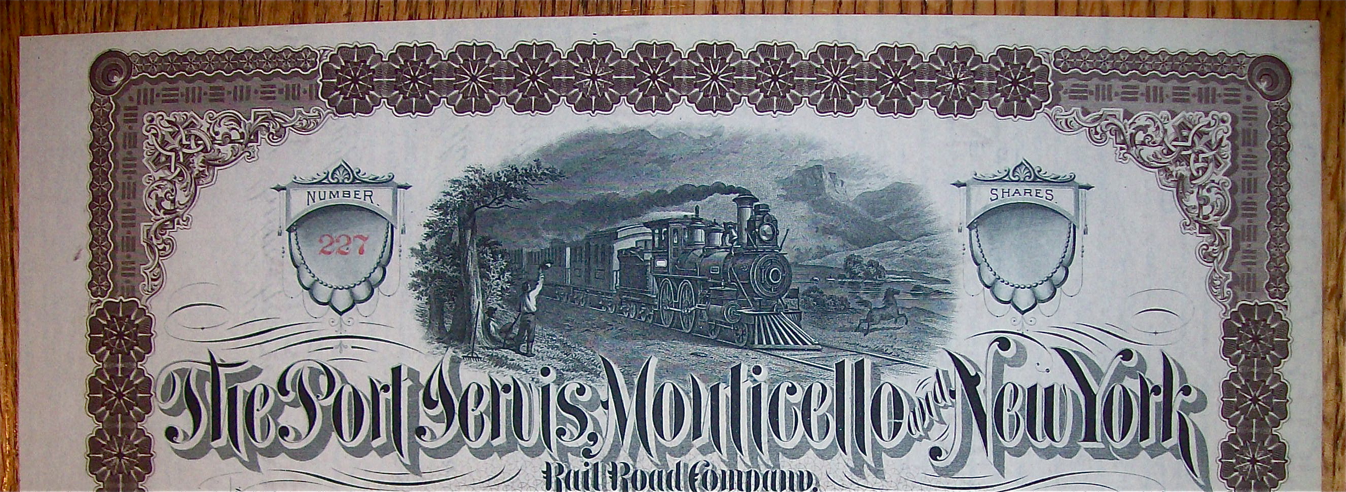 1880 Port, Jervis, Monticello & New York Stock