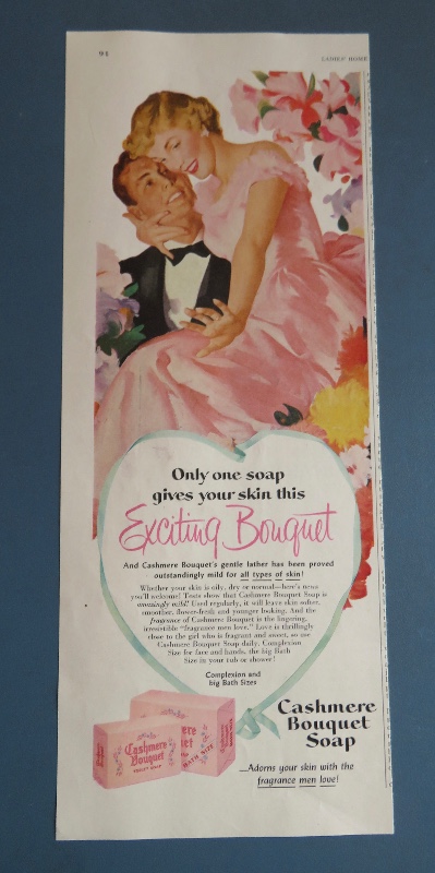 1951 Cashmere Bouquet Soap with Man & Woman Sitting Together & Looking At Ring On Her Finger