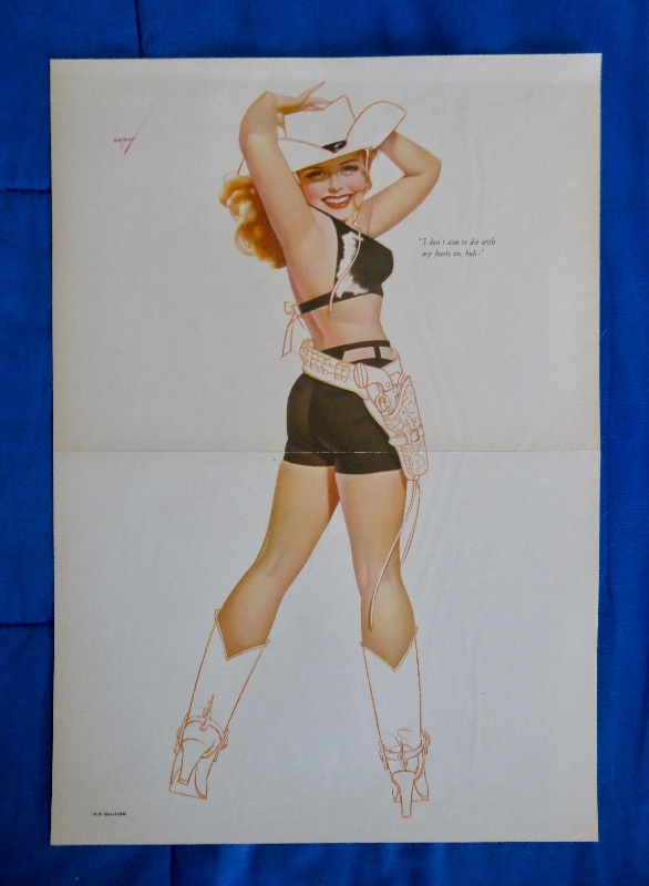 Original 1946 Sexy Pin Up Girl Wearing A Cowboy Top & Shorts with Boots & Hat By George Petty