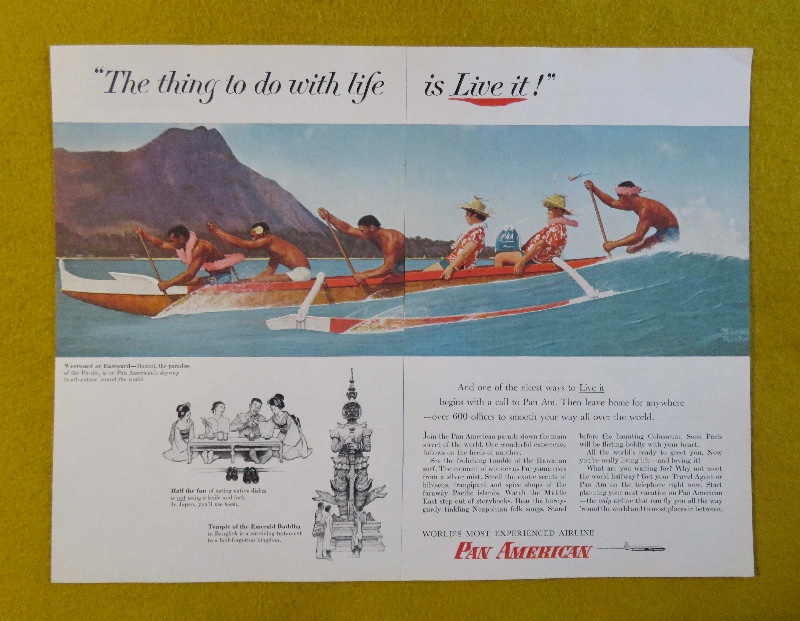 1956 Pan American Airlines with a Rowboat with Hawaiian Natives & 2 People