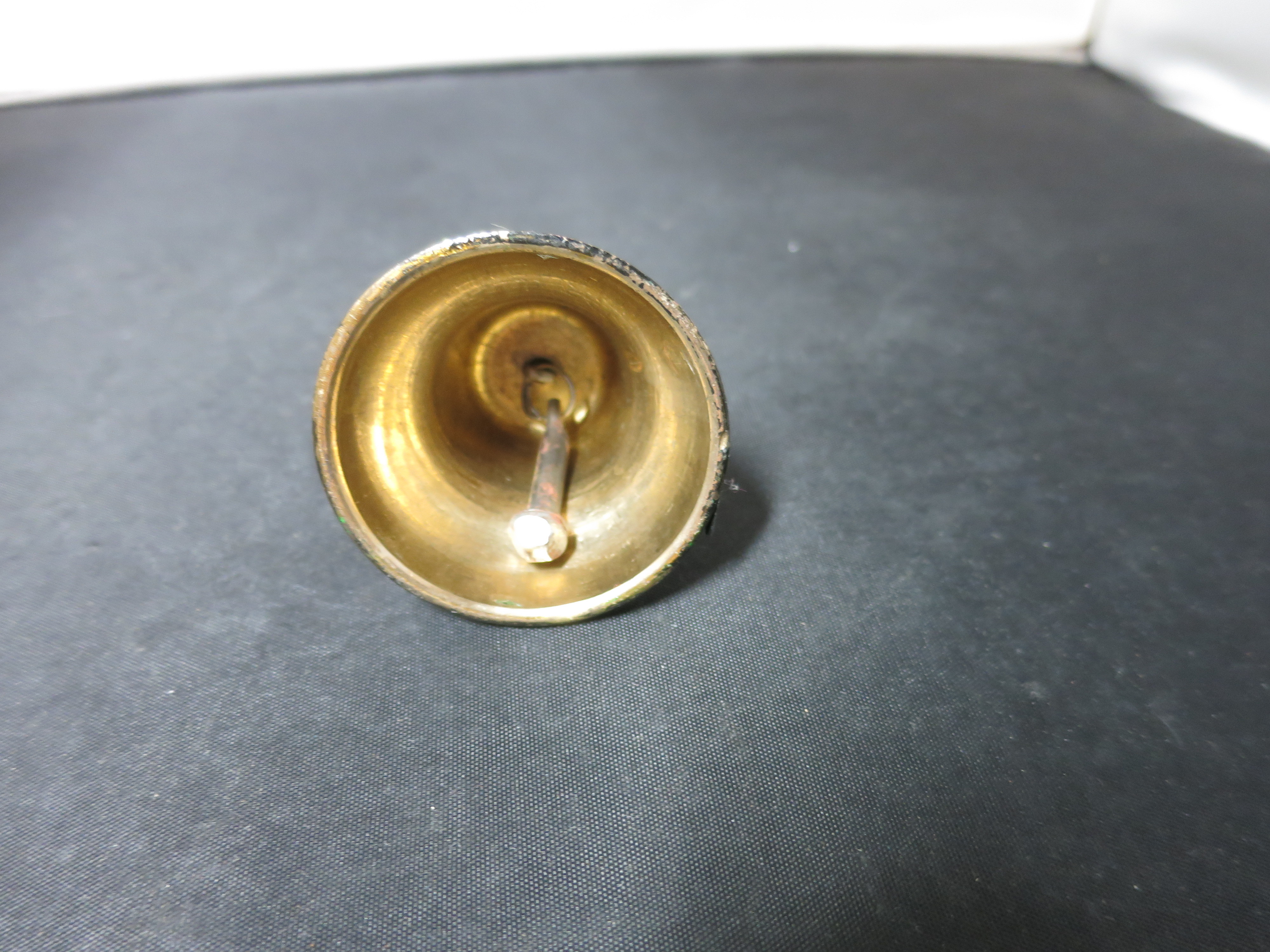 Antique small cast brass bell black lacquer painted Santa Sleigh