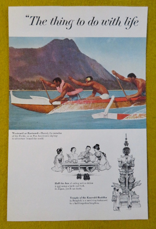 1956 Pan American Airlines with a Rowboat with Hawaiian Natives & 2 People