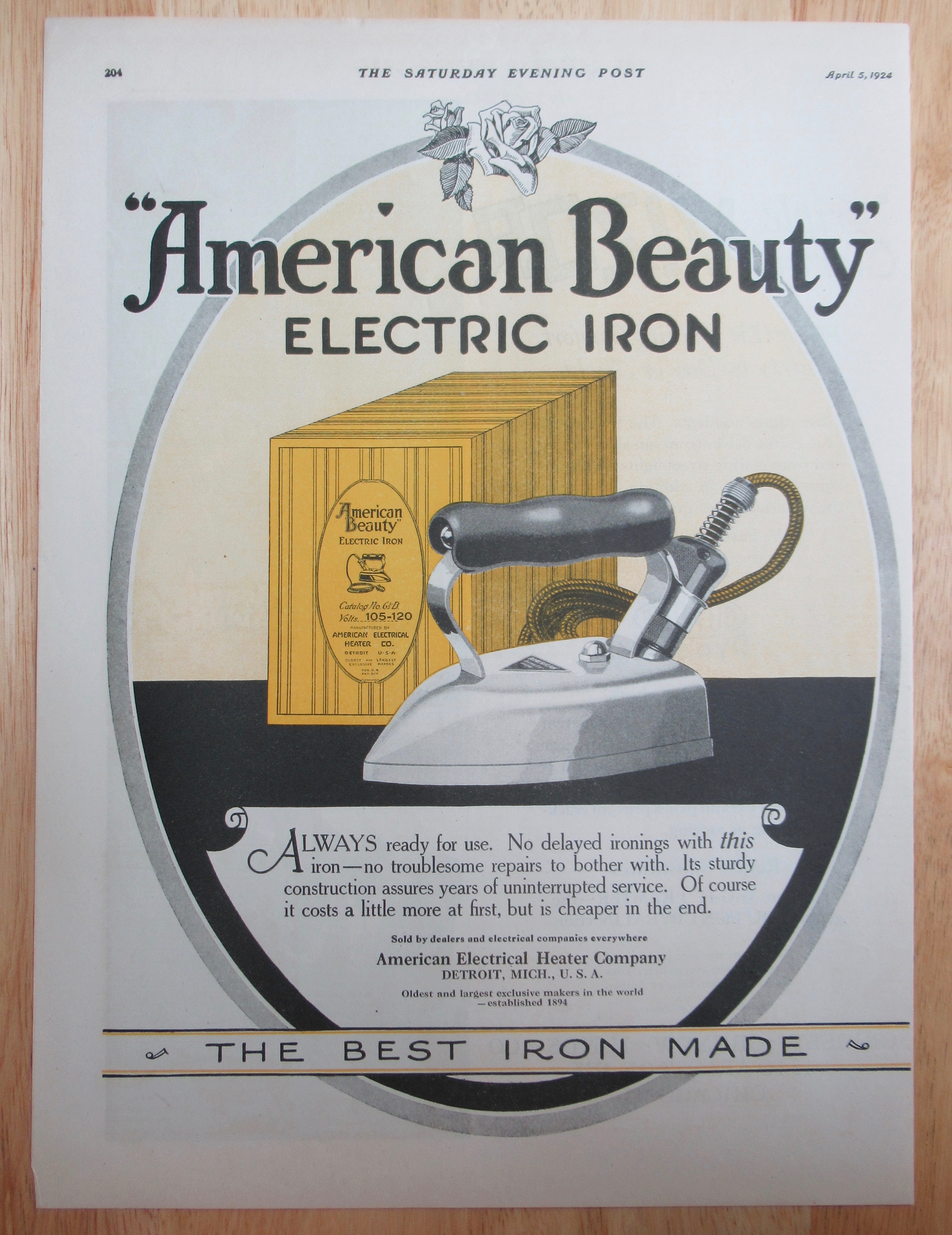 1924 American Beauty Electric Iron with Best Iron Made