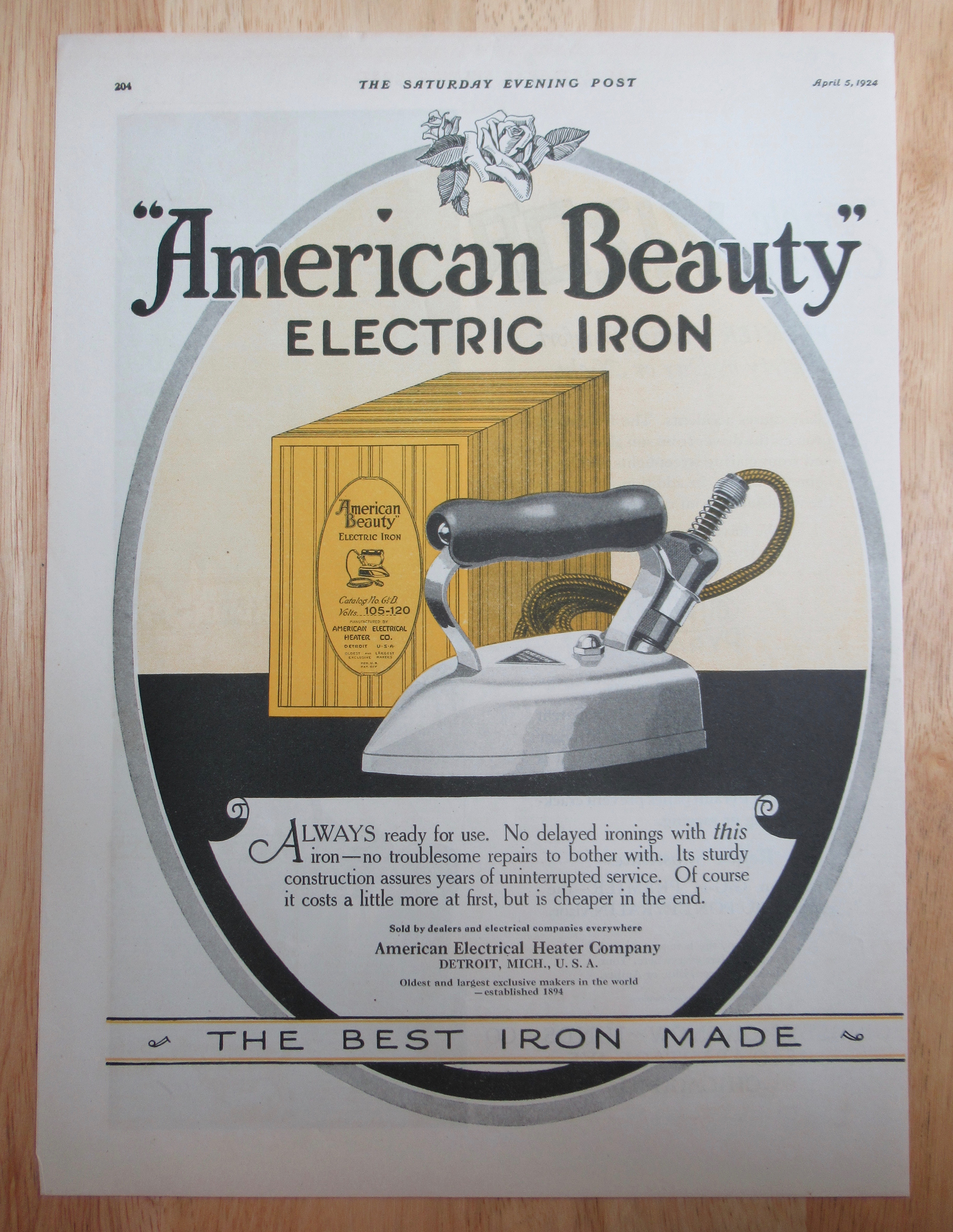 1924 American Beauty Electric Iron with Best Iron Made