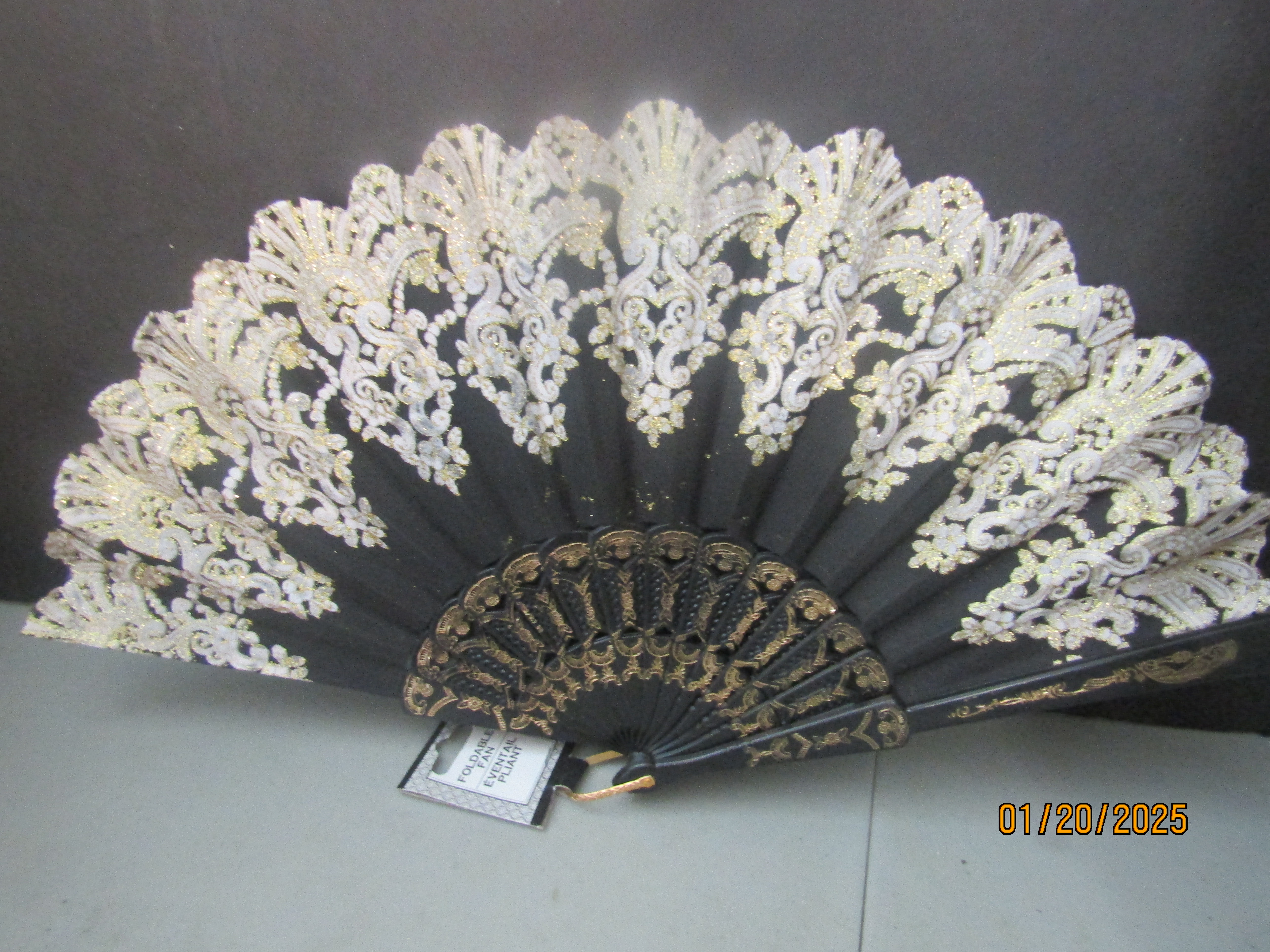 Vintage Black Gold Glitter Folding Handheld Fan