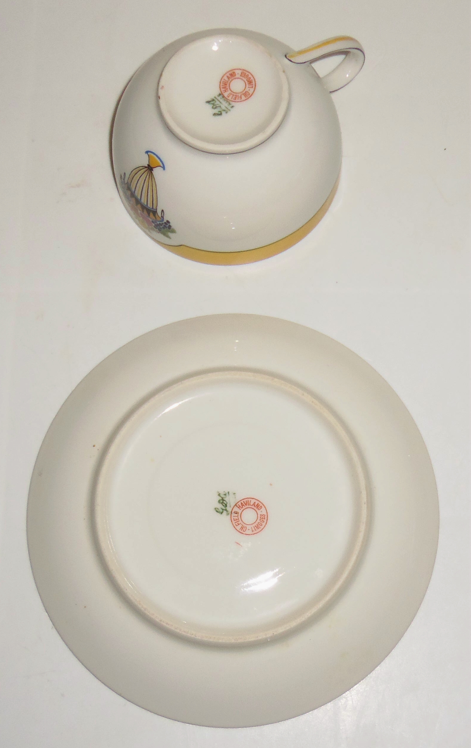 Chas Field Haviland Limoges Fruit Basket Cup/Saucer Set