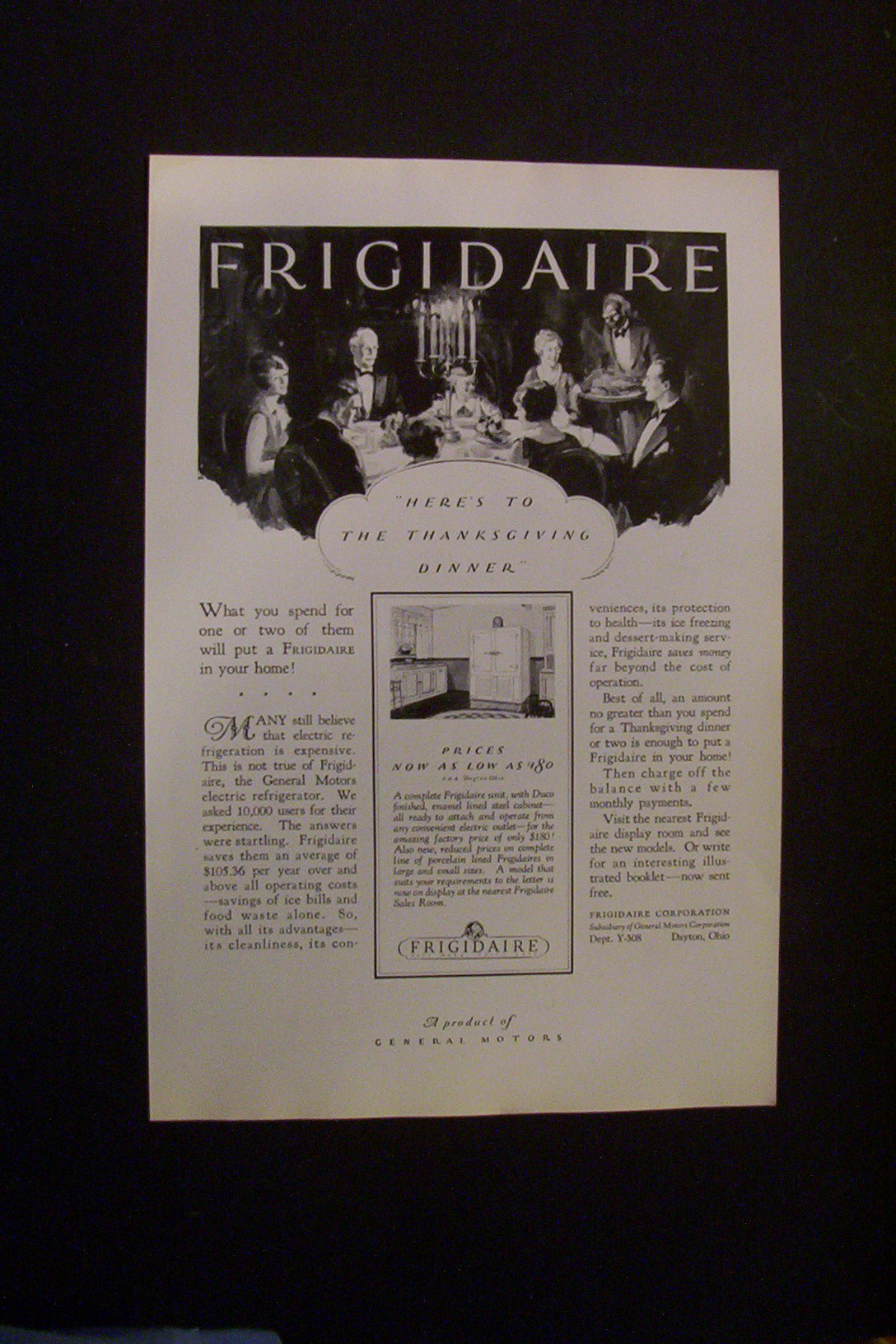 1927 Frigidaire with Thanksgiving Dinner