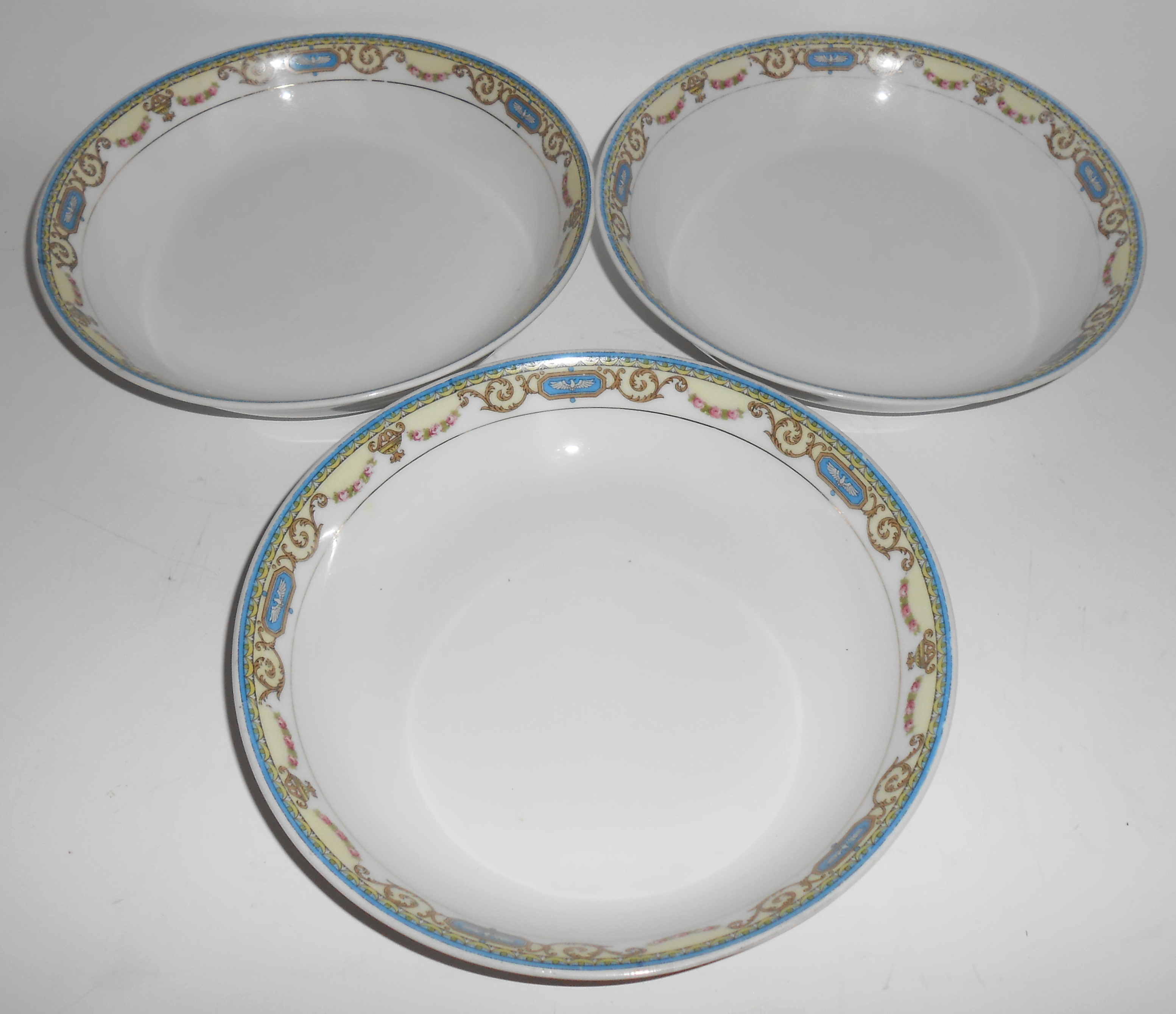 Noritake China Eagle W/Floral Garland Set/3 Soup Bowls