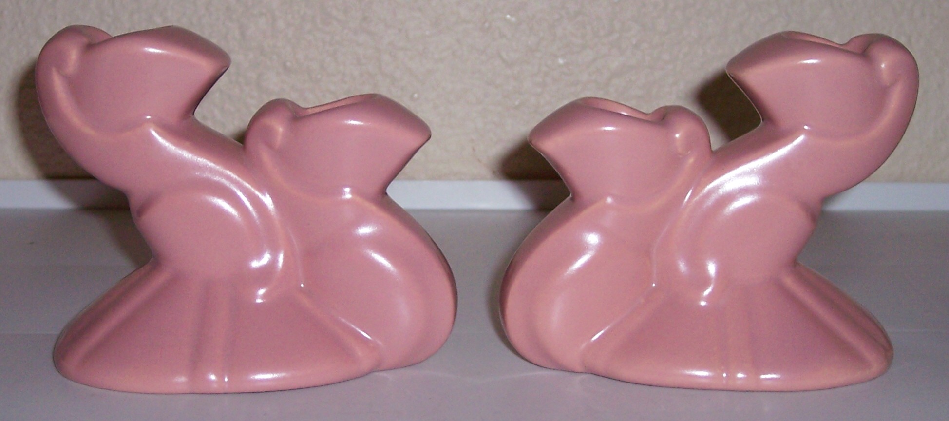 Bauer Pottery Cal-Art Pr Ray Murray Pink Candlesticks