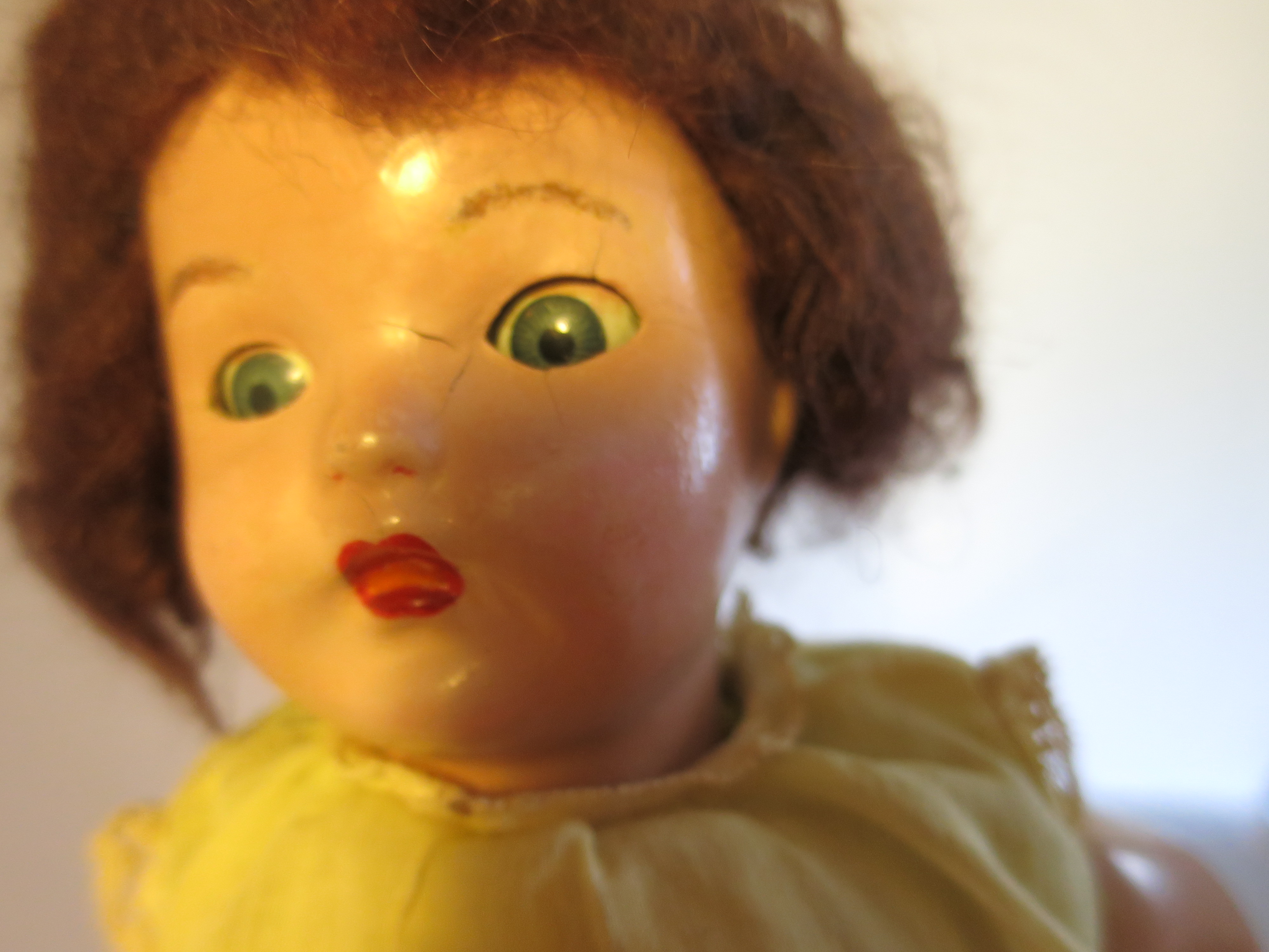 Composition Flirty Eyed Doll Brown Mohair wig oil cloth shoes