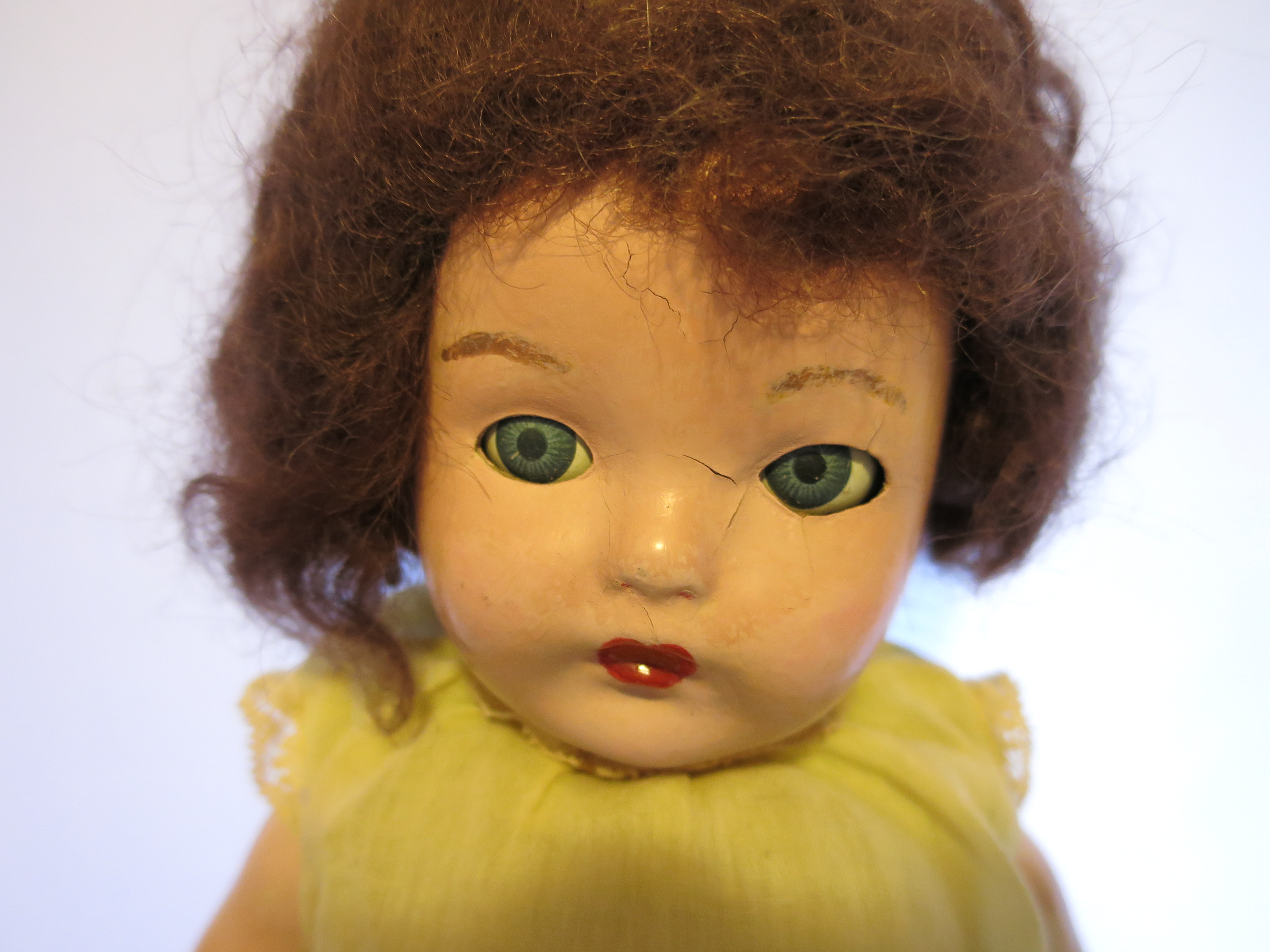 Composition Flirty Eyed Doll Brown Mohair wig oil cloth shoes