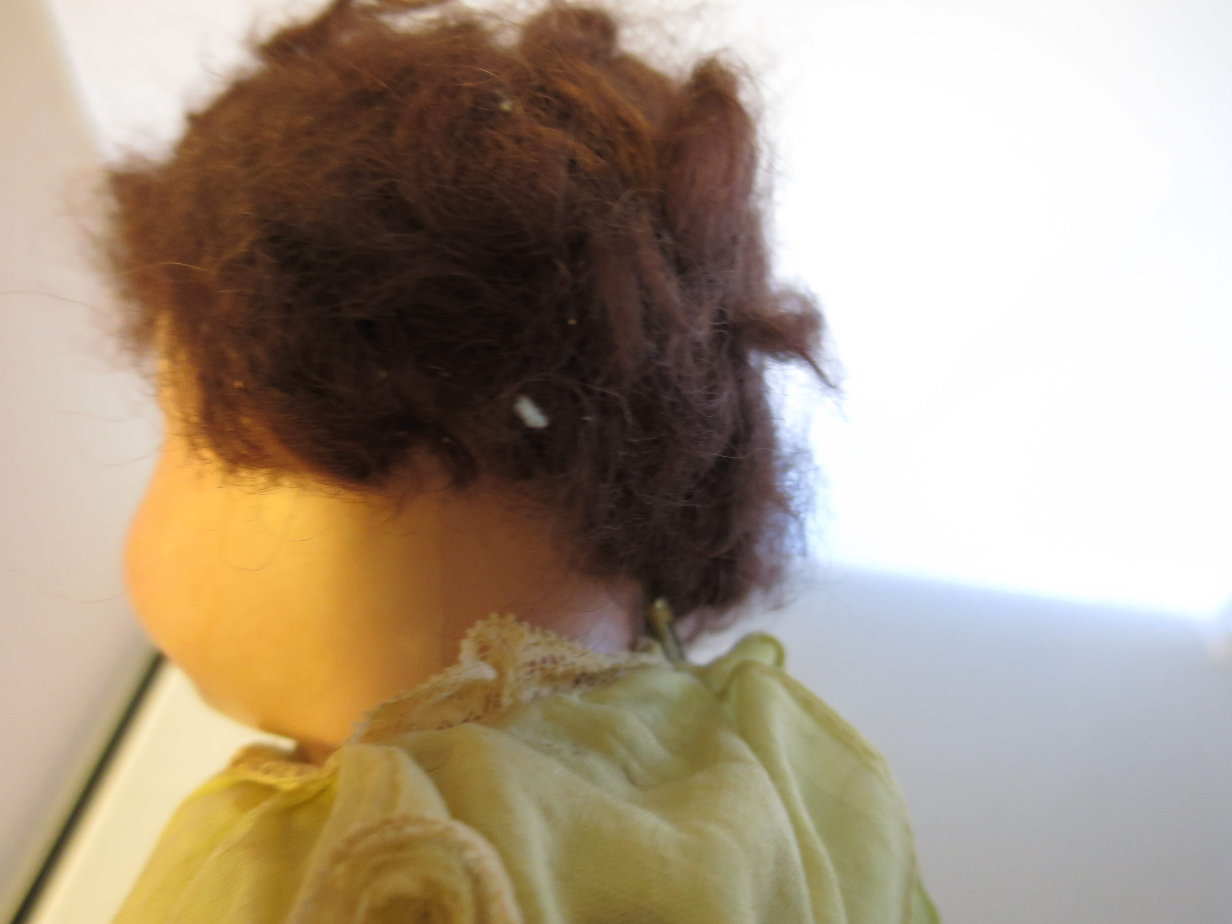 Composition Flirty Eyed Doll Brown Mohair wig oil cloth shoes