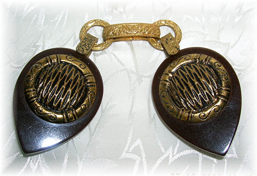Chocolate brown Bakelite & Goldtone Coat Clas