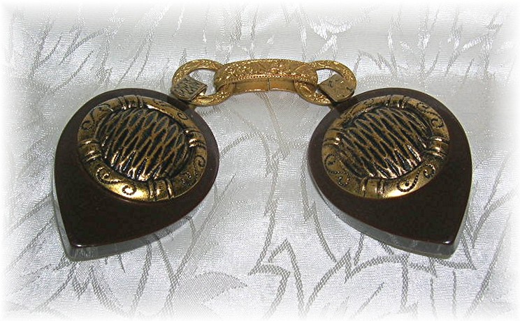 Chocolate brown Bakelite & Goldtone Coat Clas