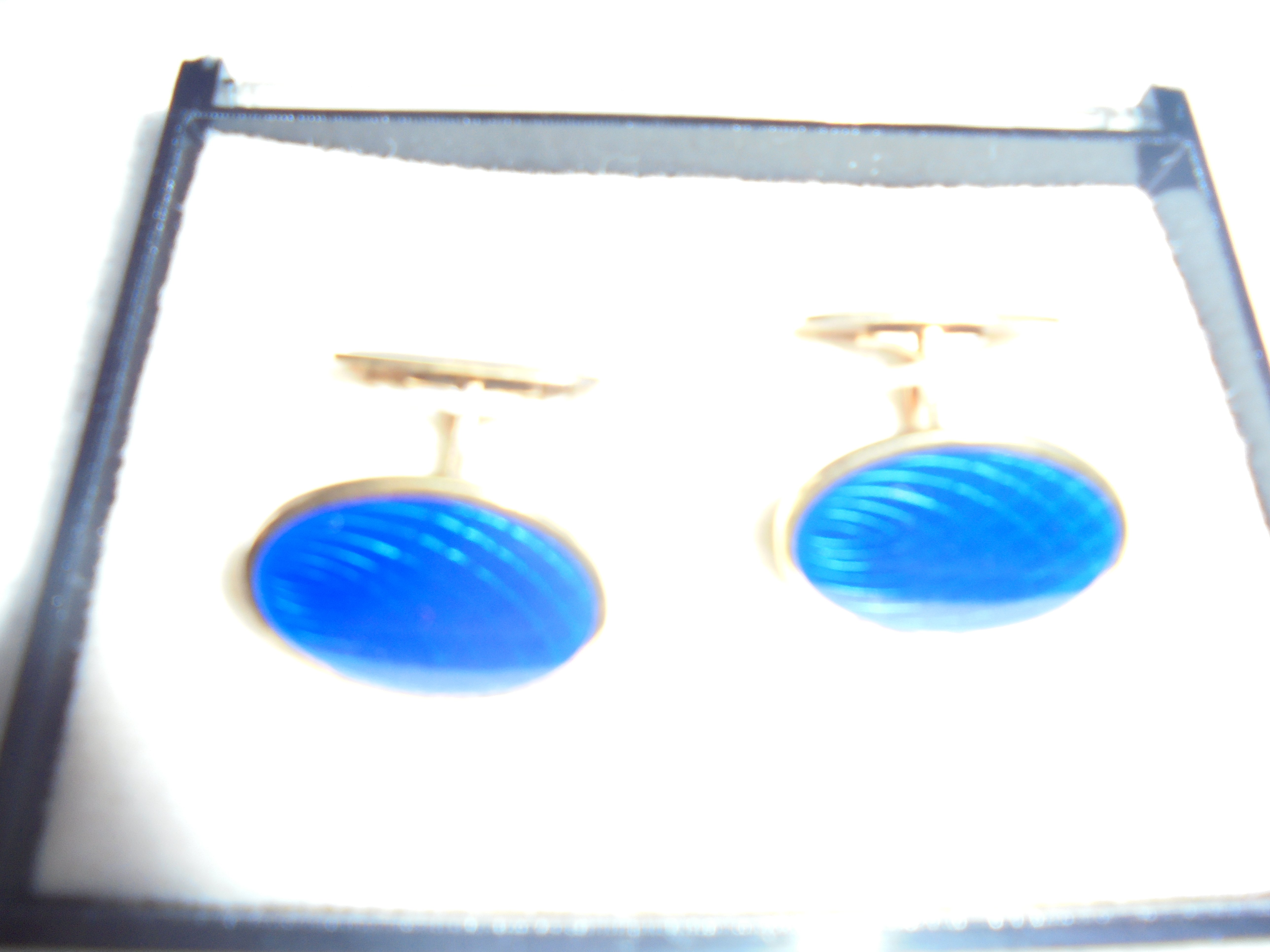 Blue Psychedelic Cuff Links gold tone Boxed
