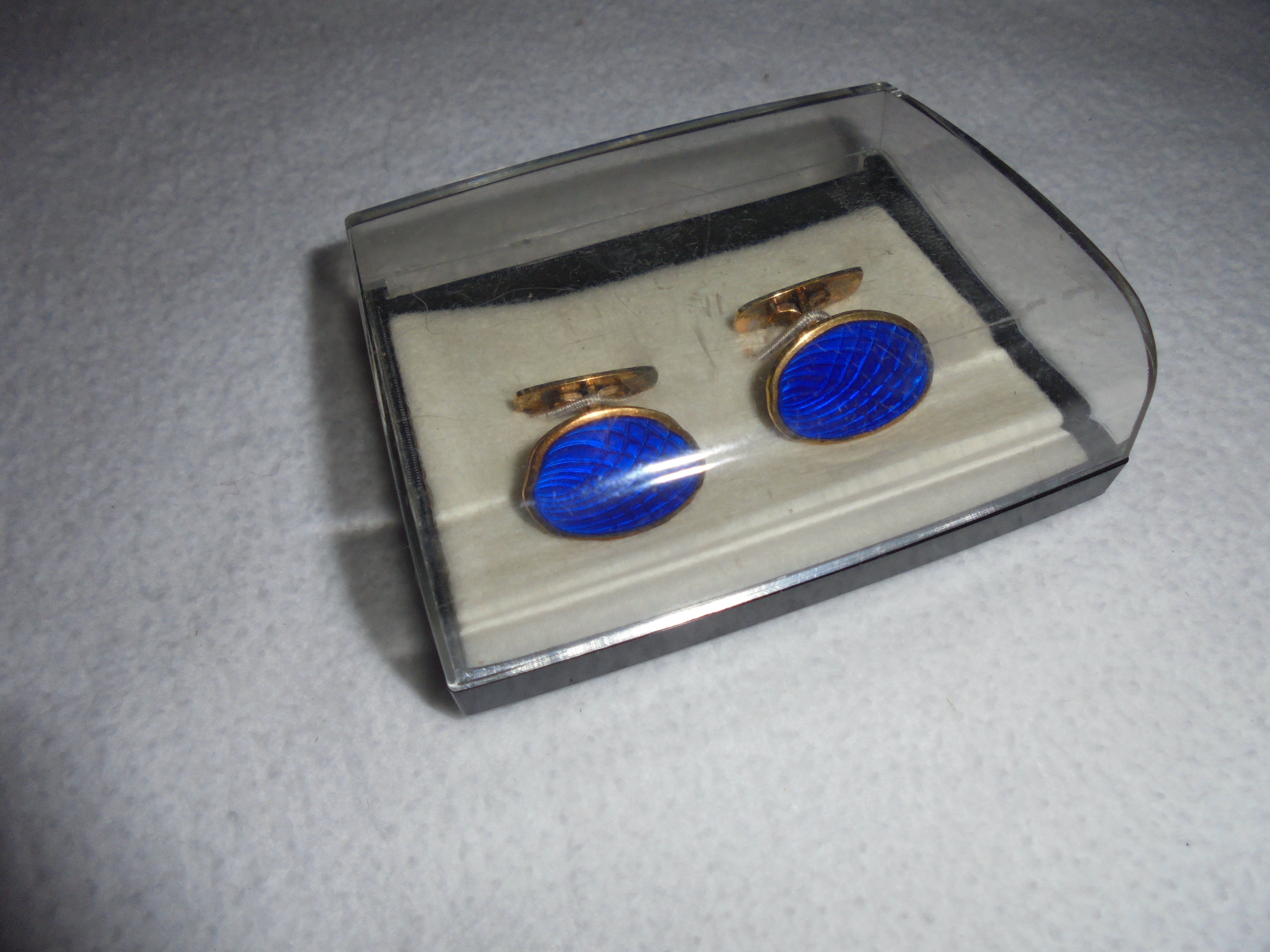 Blue Psychedelic Cuff Links gold tone Boxed