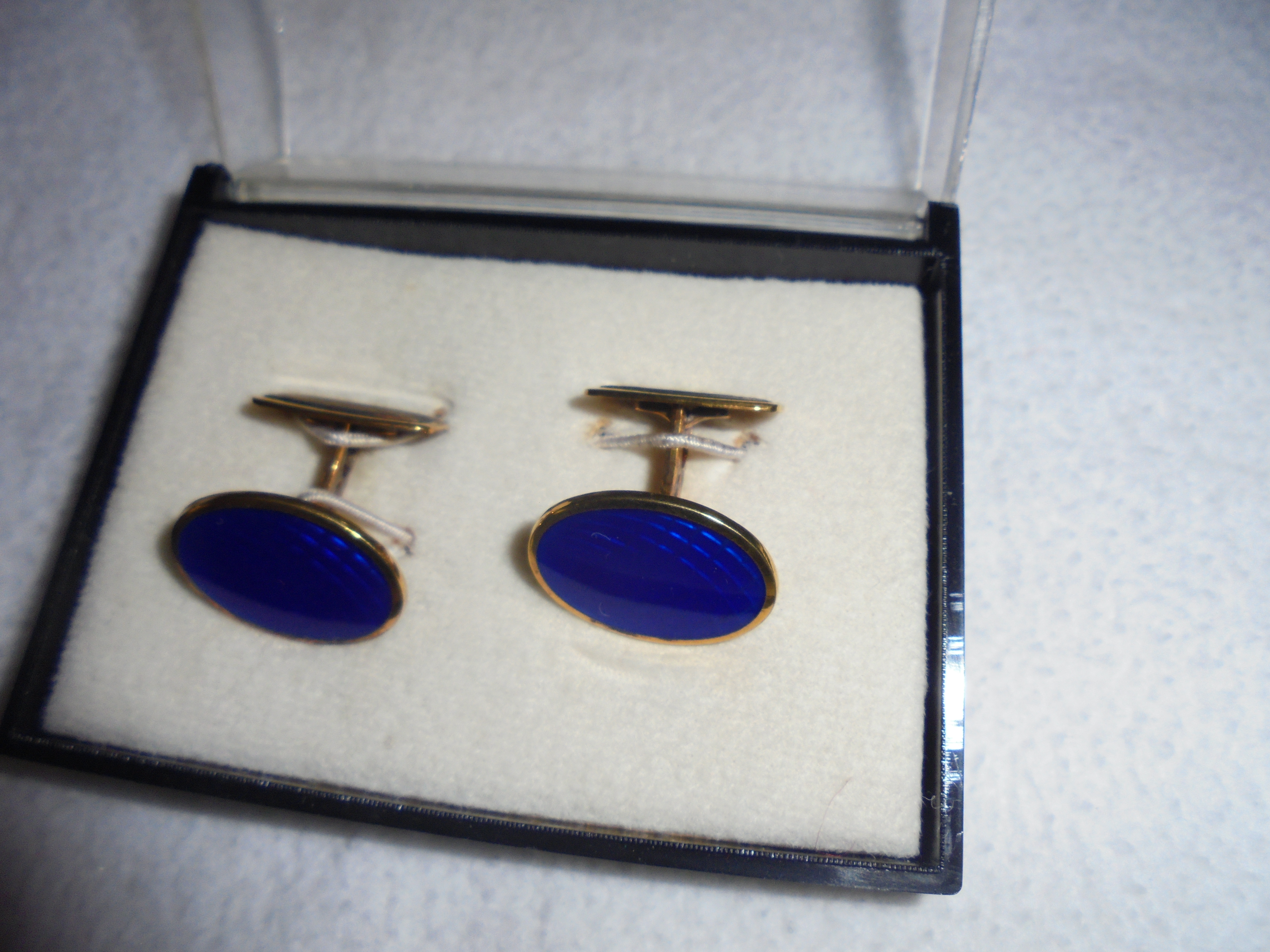 Blue Psychedelic Cuff Links gold tone Boxed