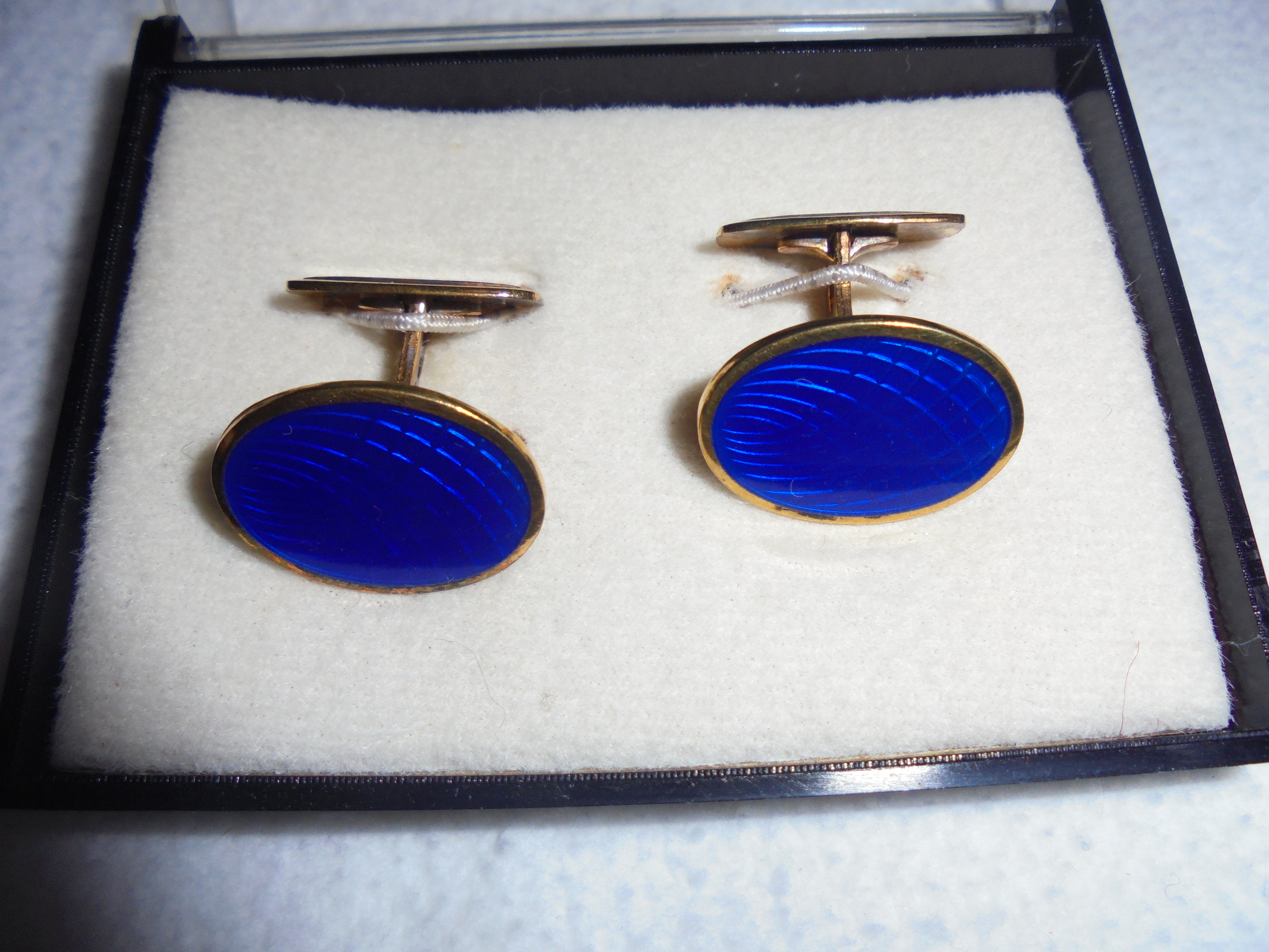 Blue Psychedelic Cuff Links gold tone Boxed