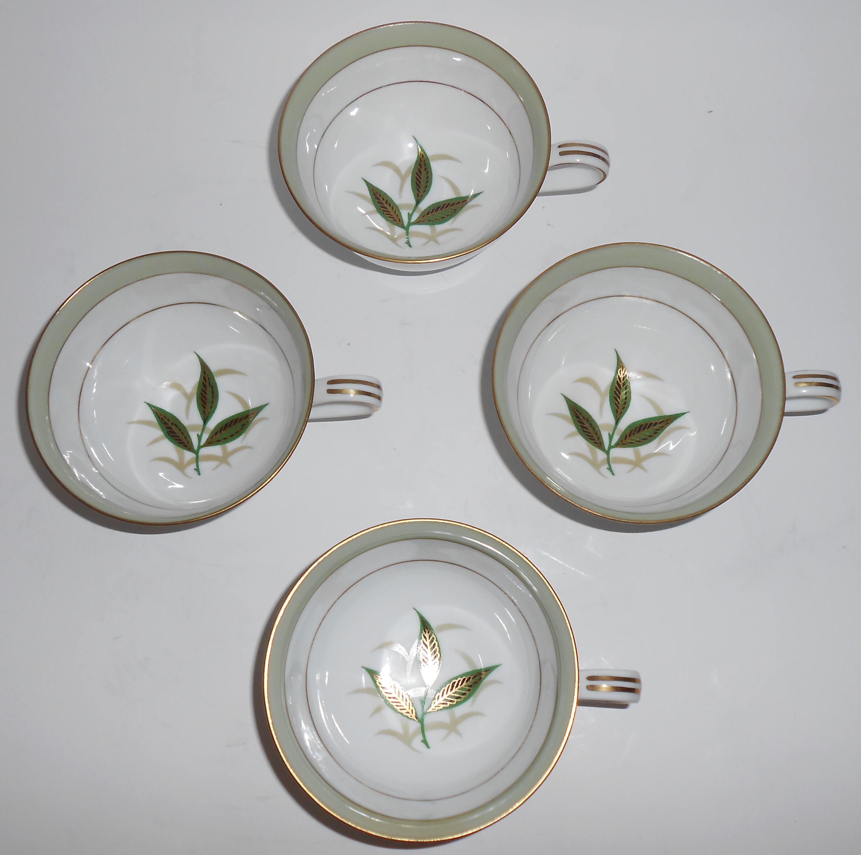 Noritake Porcelain China Greenbay W/Gold Set/4 Cups