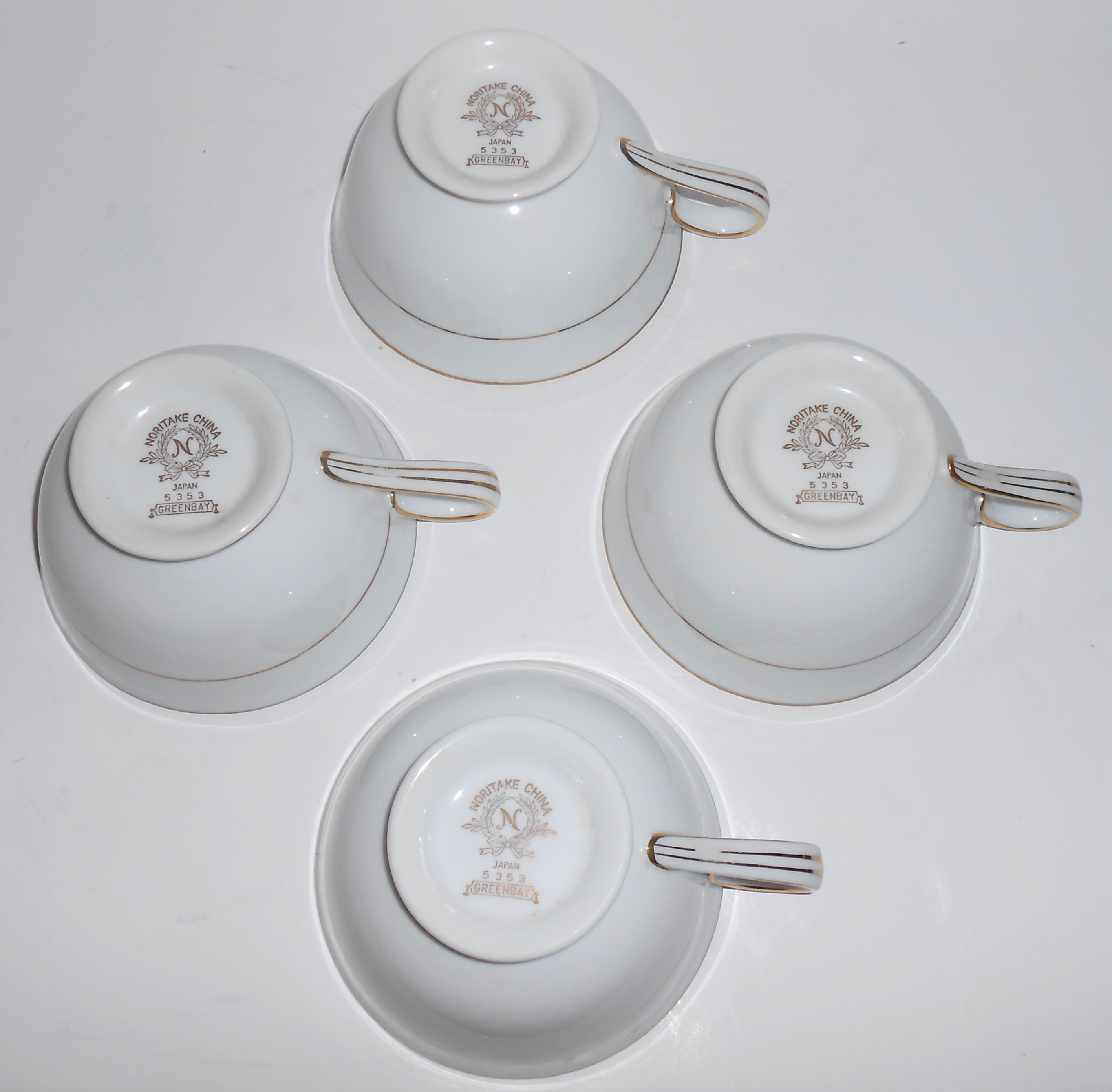 Noritake Porcelain China Greenbay W/Gold Set/4 Cups