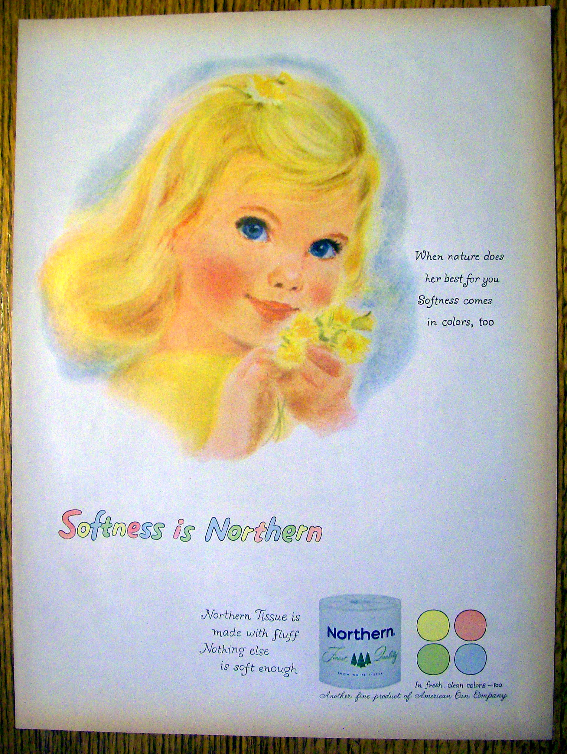 1959 Northern with Little Blonde GIrl & Yellow Flowers
