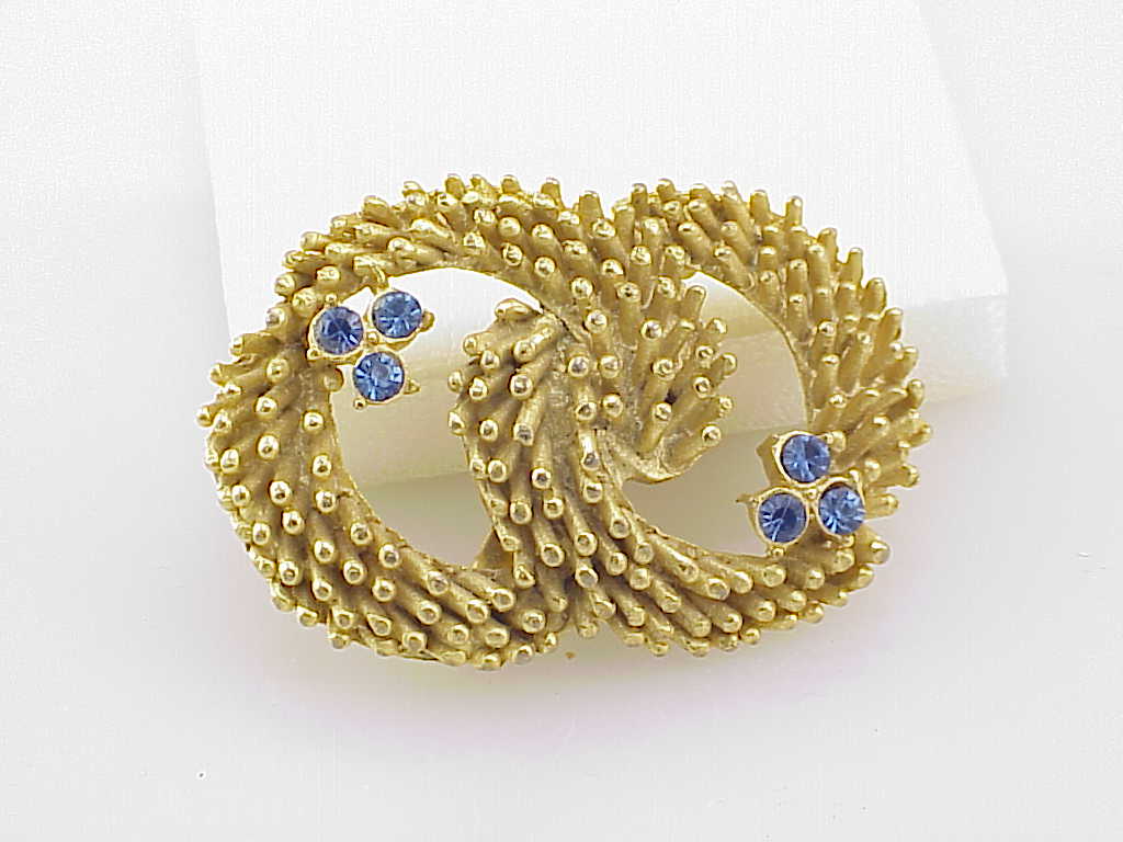 Vintage Hobco Blue Rhinestone Double Circle Brooch