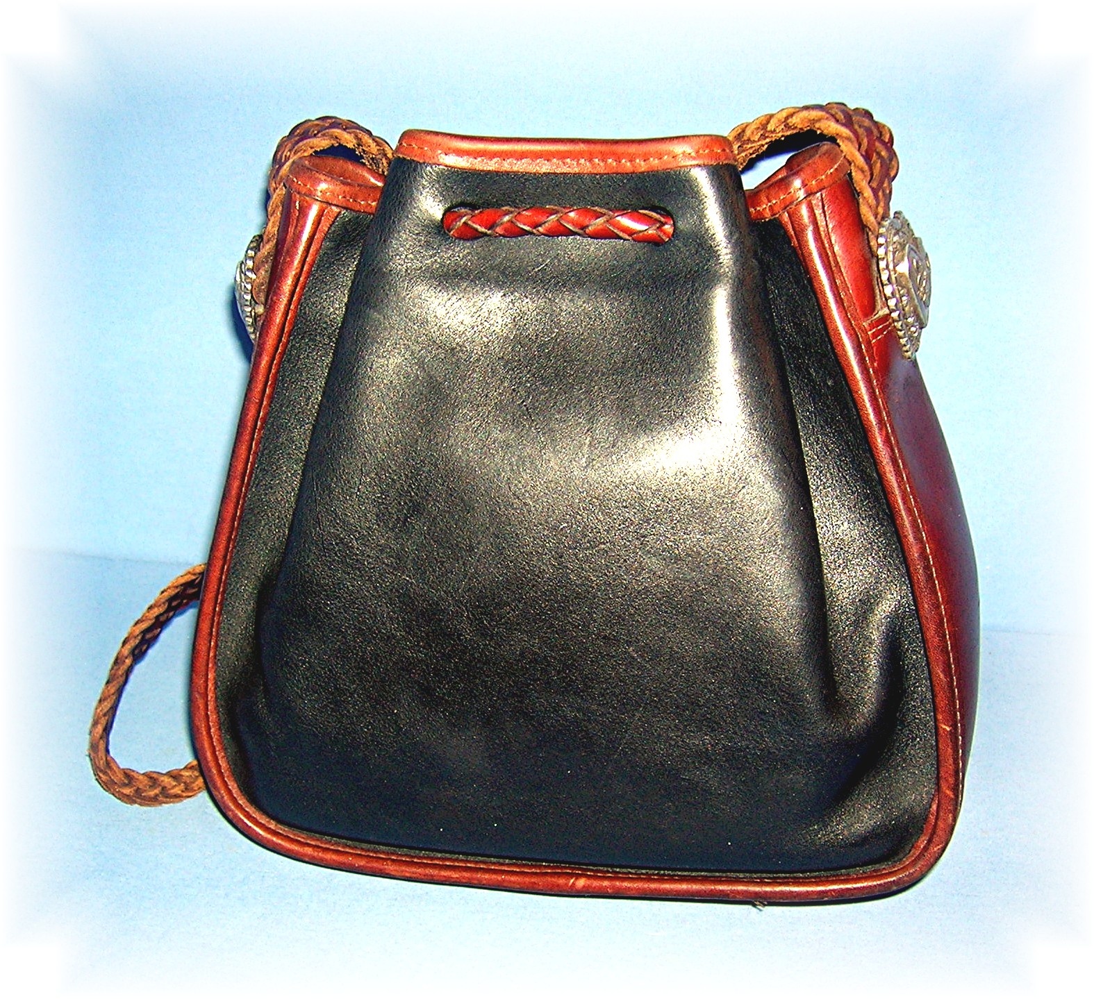 Black Tan Leather BRIGHTON Bucket Bag