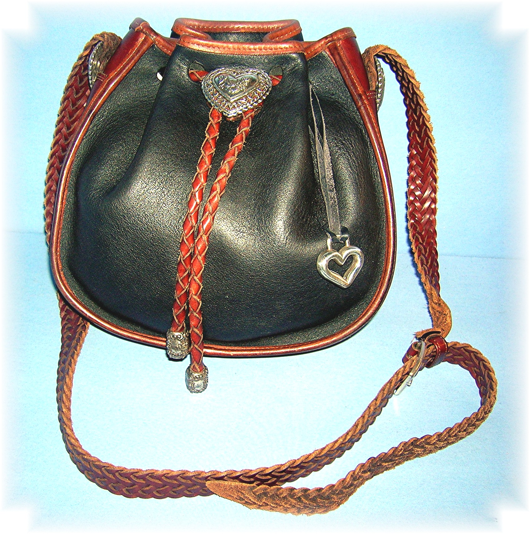 Black Tan Leather BRIGHTON Bucket Bag
