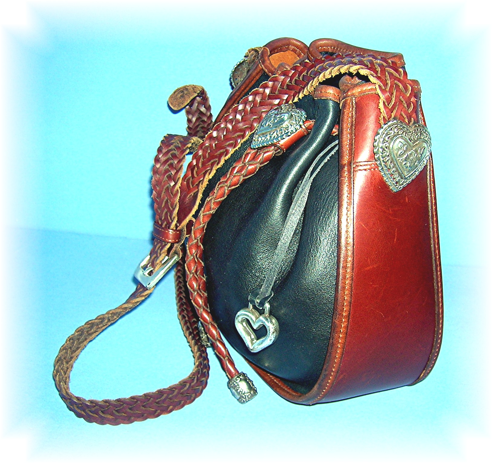 Black Tan Leather BRIGHTON Bucket Bag