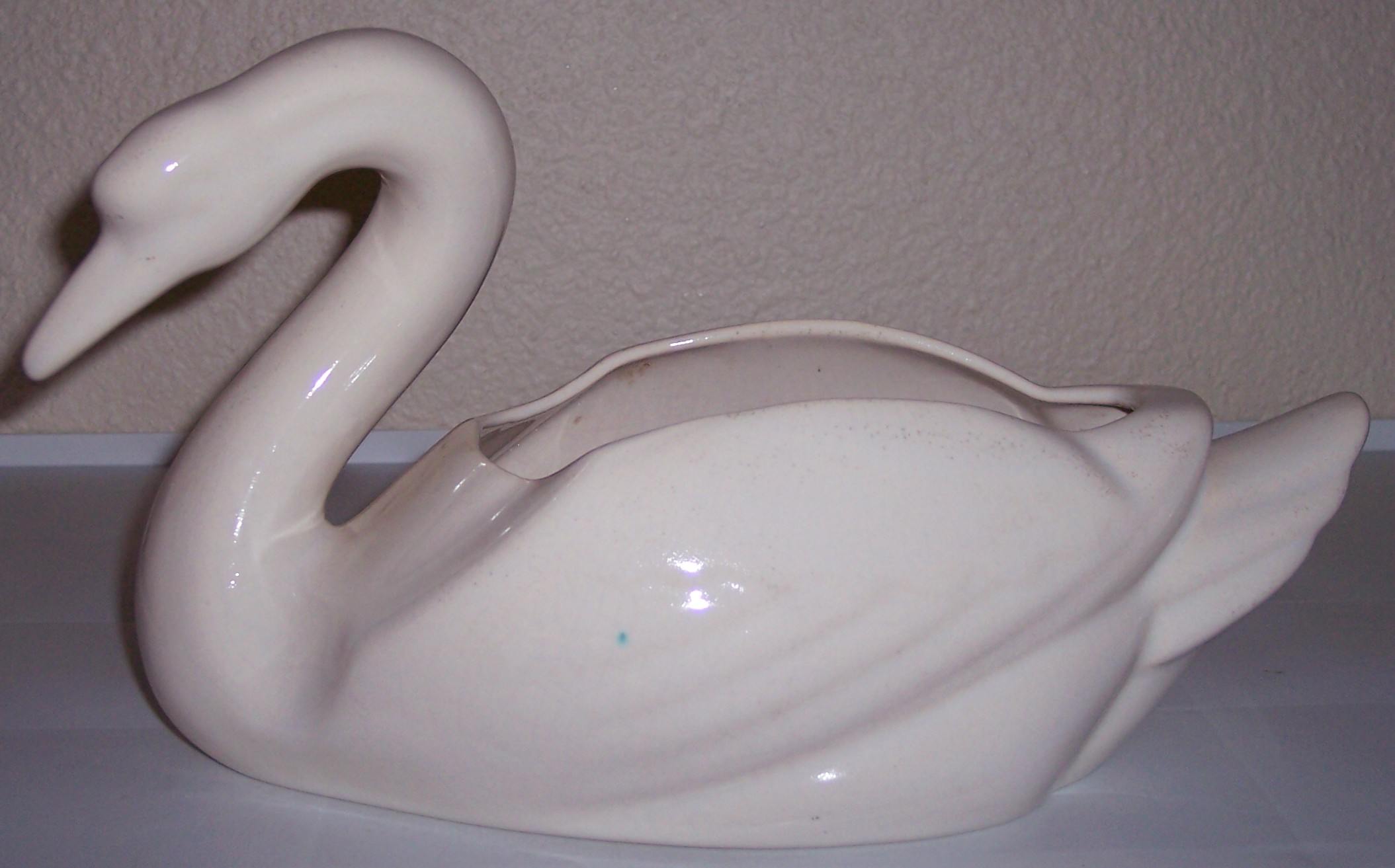 Bauer Pottery Cal Art Large Gloss White Swan Planter