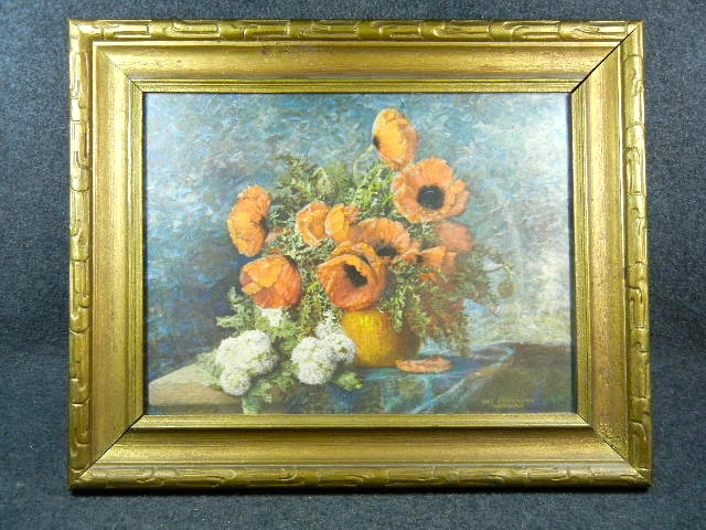 Framed Lithographic Print Max Streckenbach Poppies in