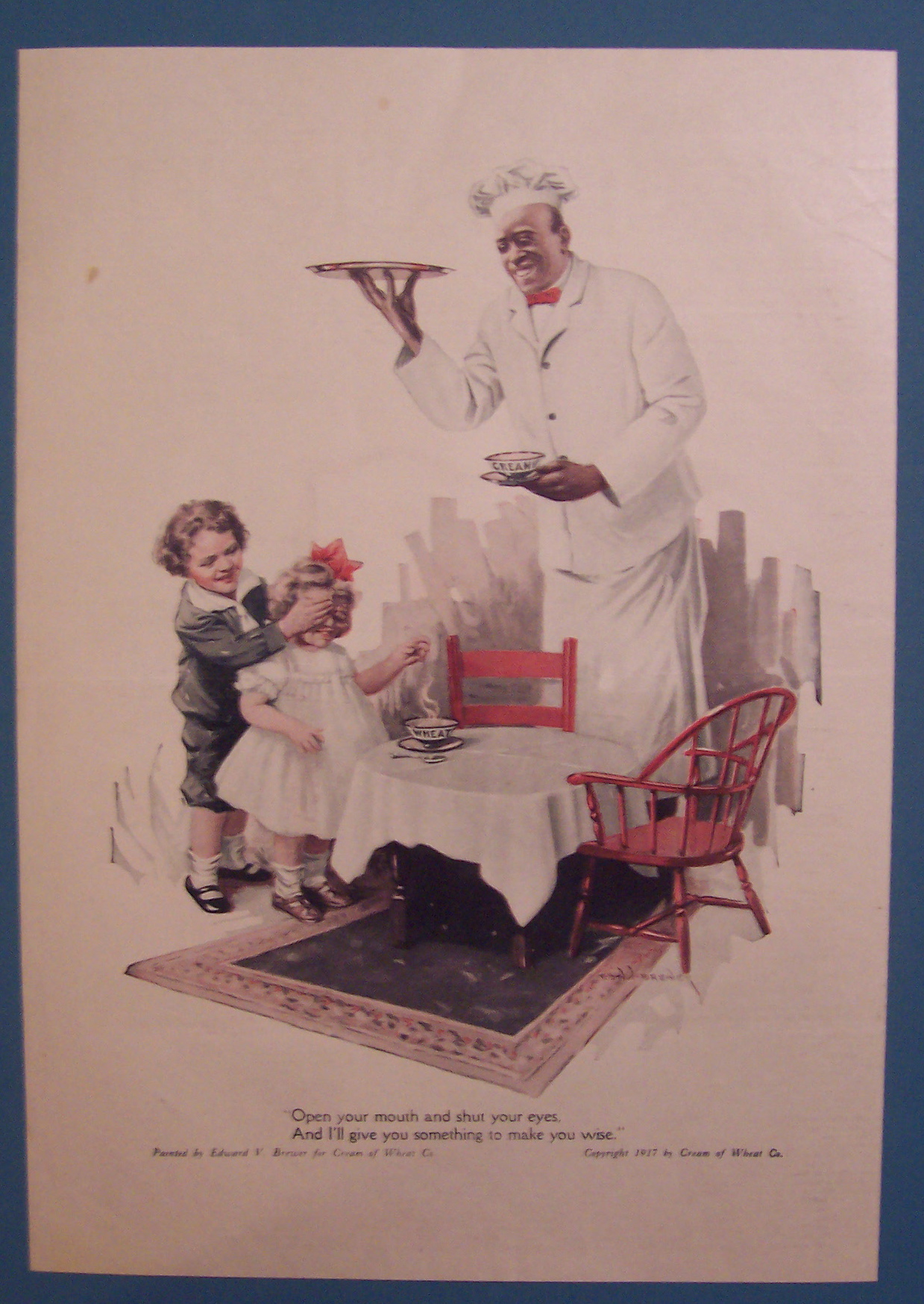 1917 Cream Of Wheat Cereal w/Boy Covering Girl's Eyes