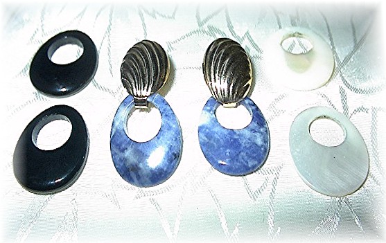 14K Gold Post Earrings Lapis Onyx MOP Drops
