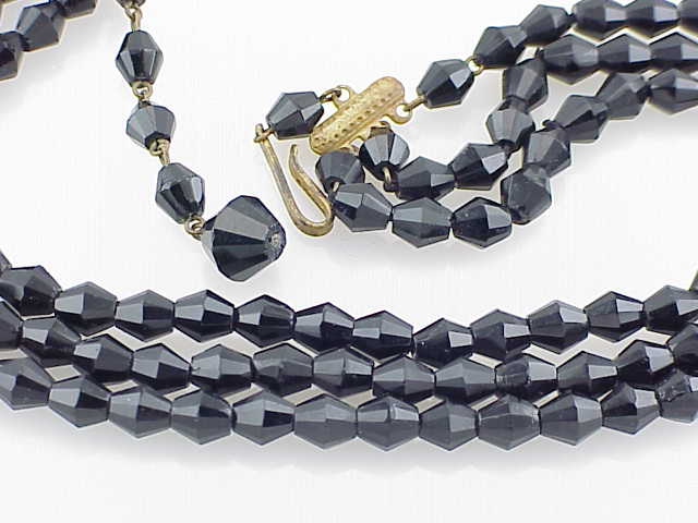 Vintage West Germany 3 Strand Black Glass Bead Necklace